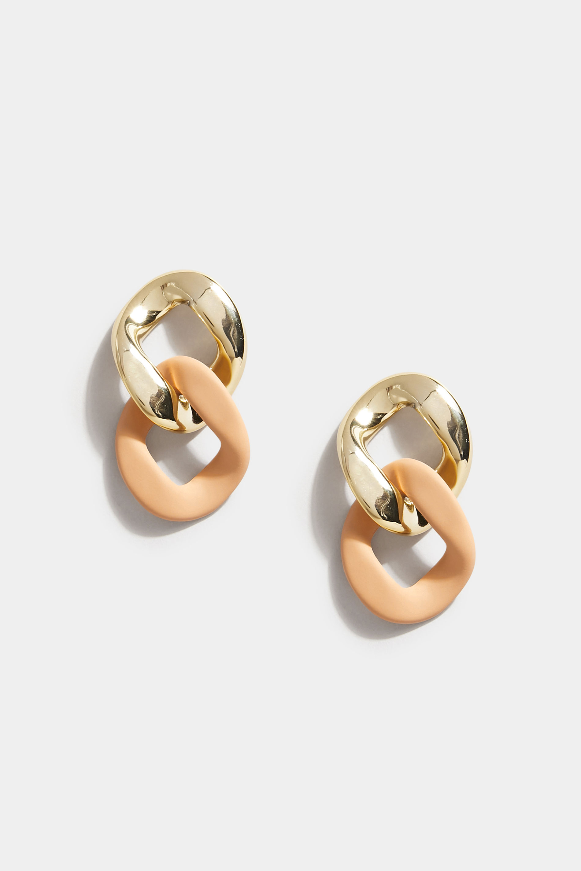 Beige Brown & Gold Tone Chain Link Statement Earrings_C.jpg