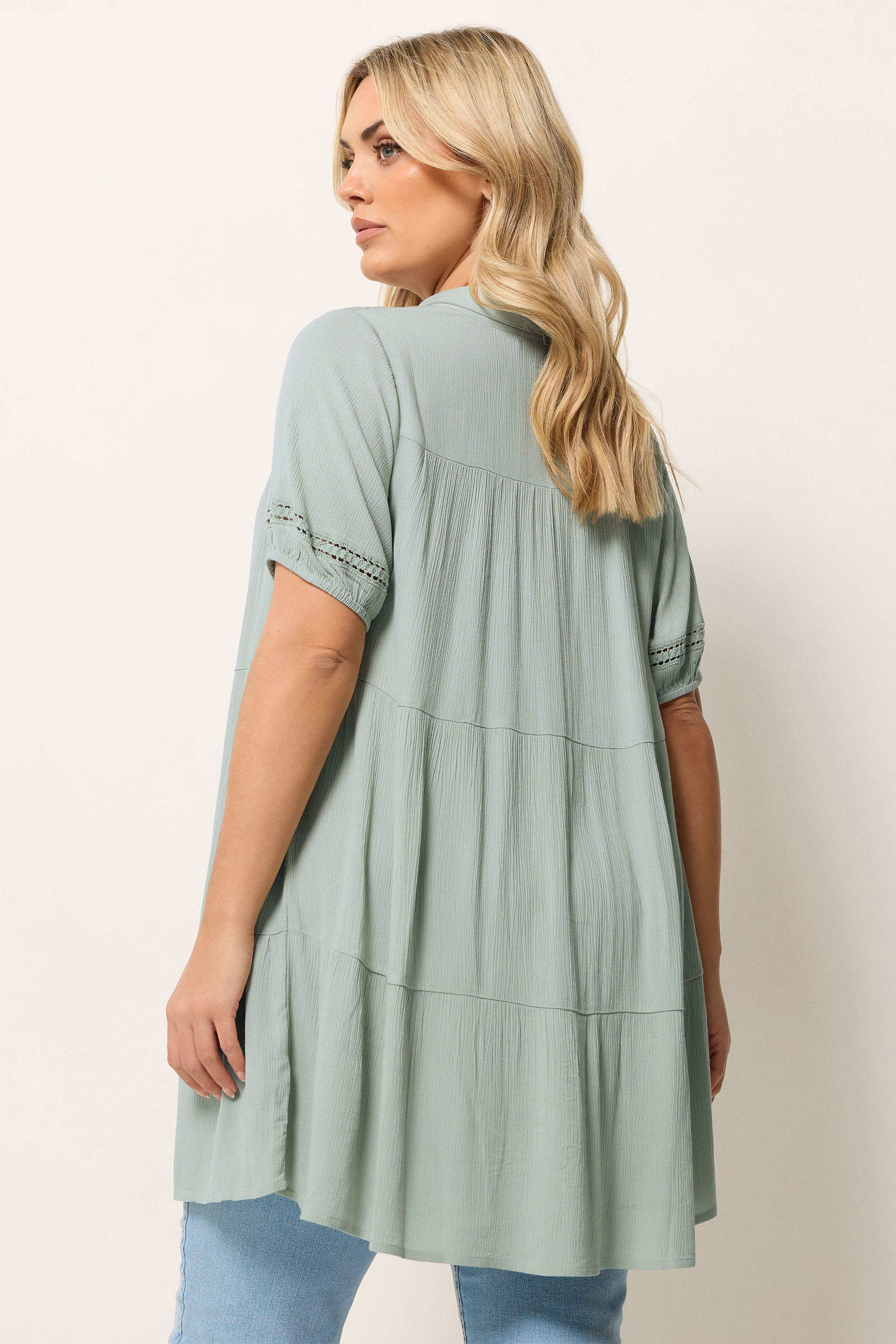 YOURS Plus Size Sage Green Tiered Shirt | Yours Clothing 2
