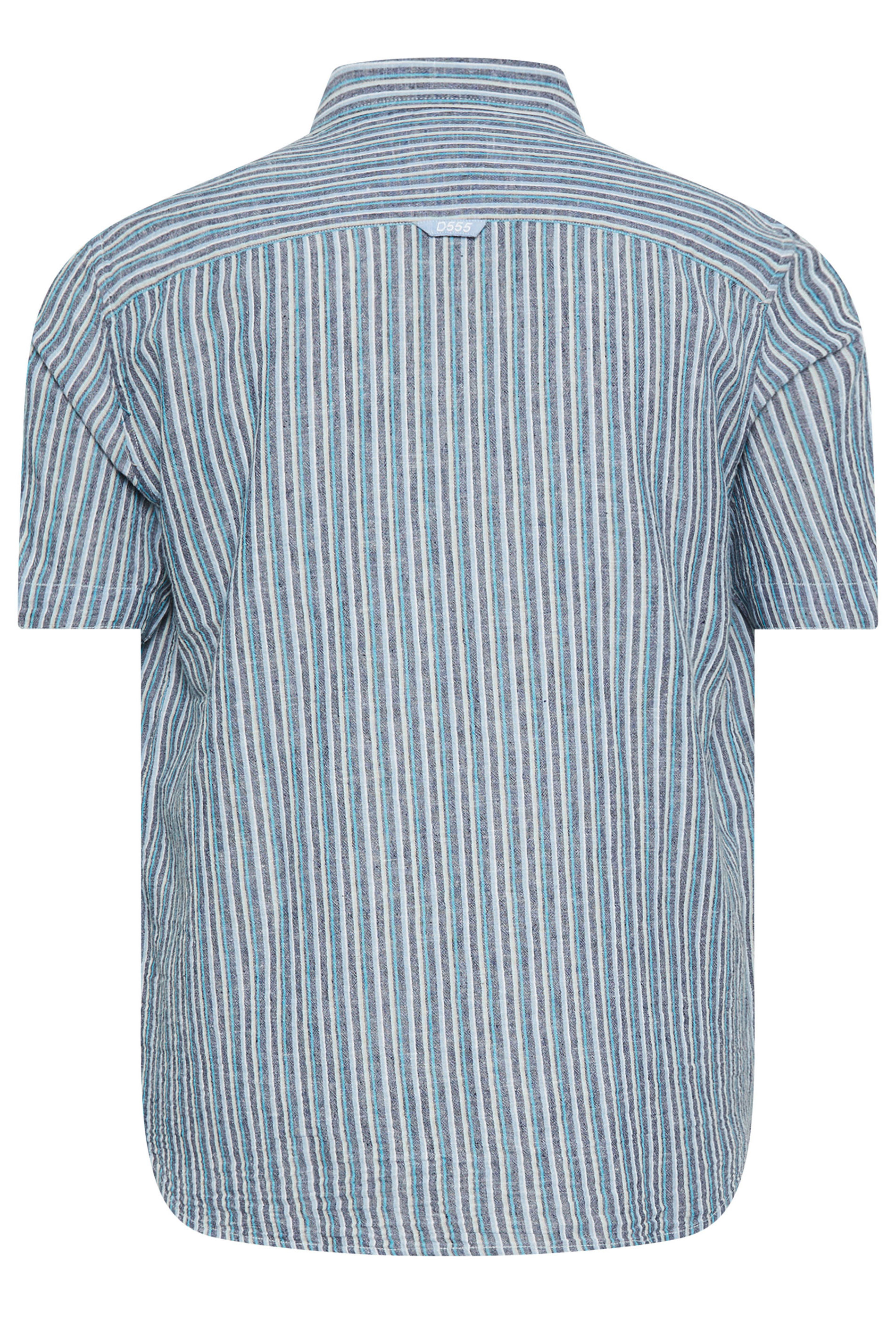 D555 Big & Tall Navy Blue Linen Vertical Stripe Short Sleeve Shirt | BadRhino 2