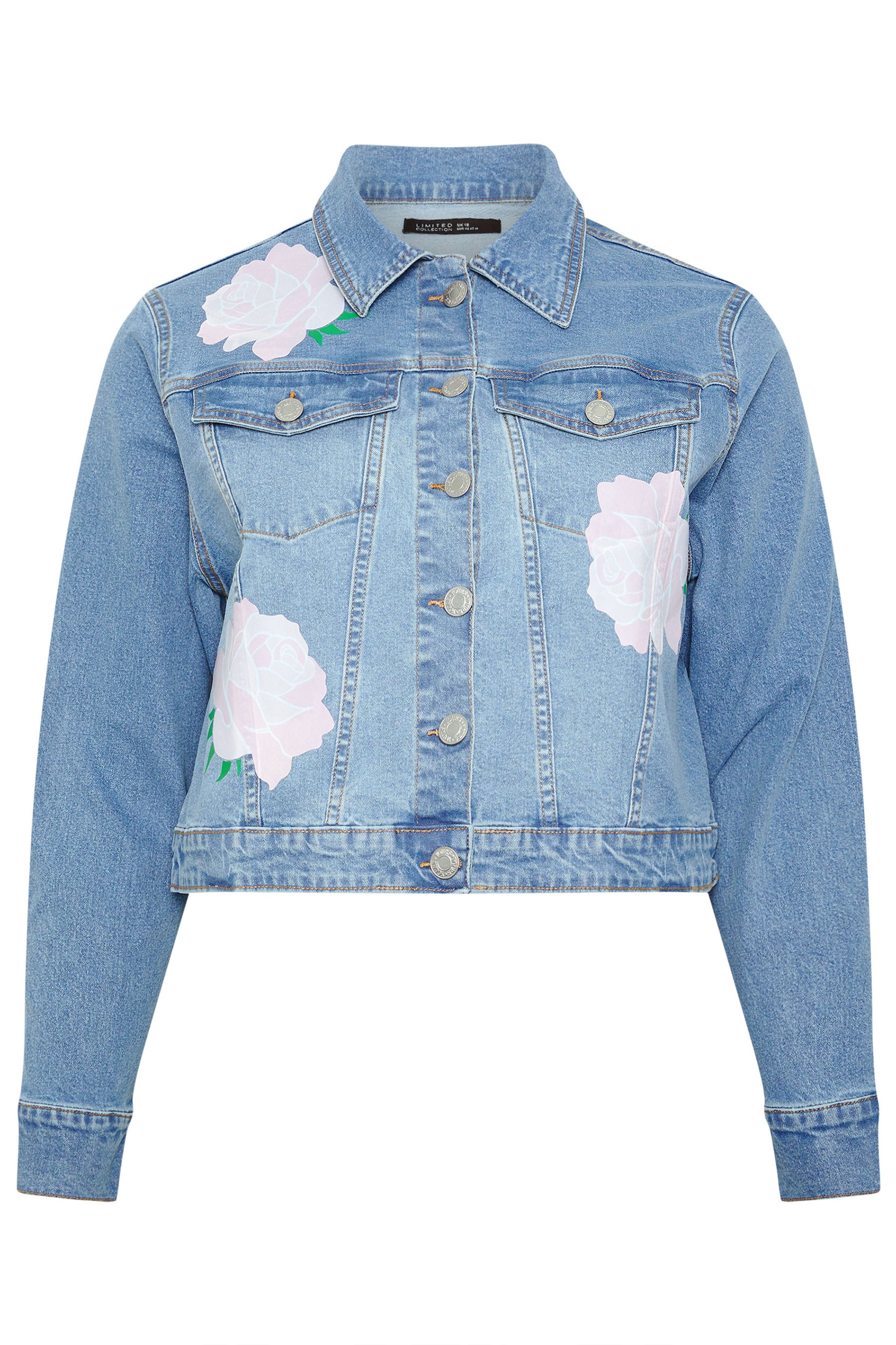 LIMITED COLLECTION Plus Size Blue Rose Printed Denim Jacket | Yours Clothing 7