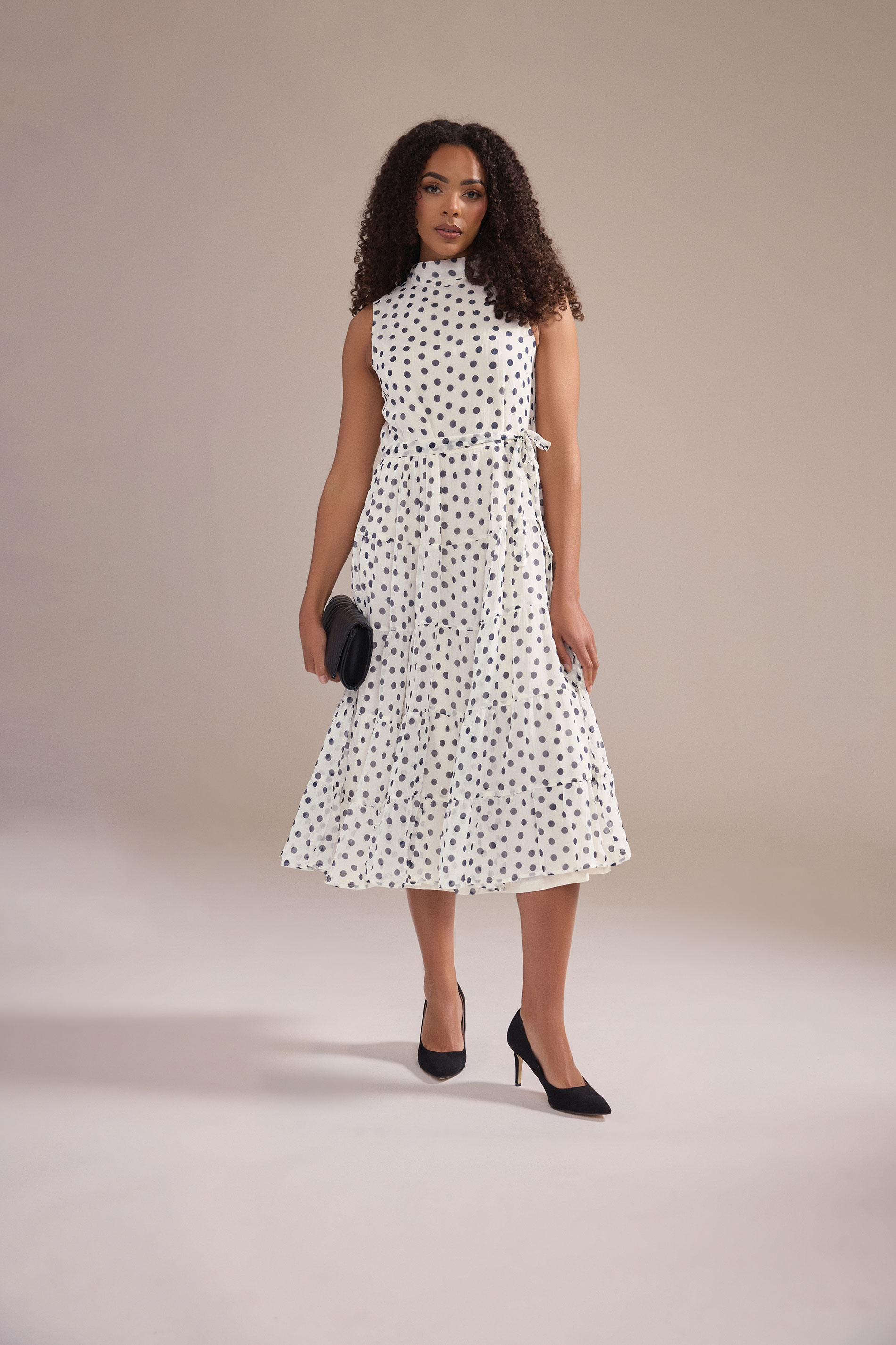 M&Co White Spot Print Tiered Chiffon Midi Dress | M&Co 3