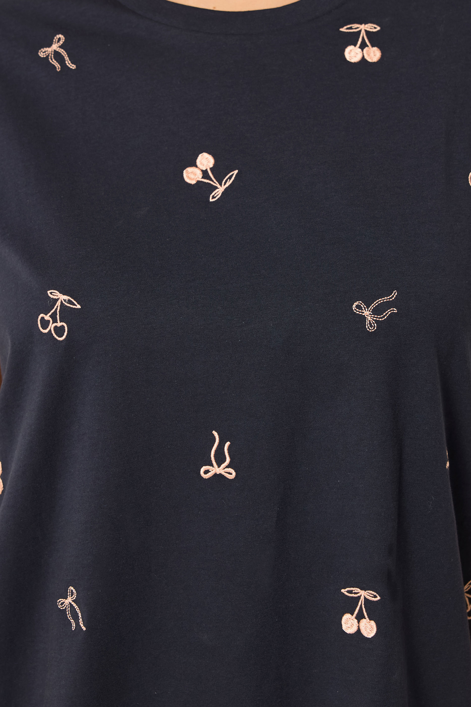 YOURS Plus Size Navy Blue Embroidered Cherry Bow T-Shirt | Yours Clothing 4