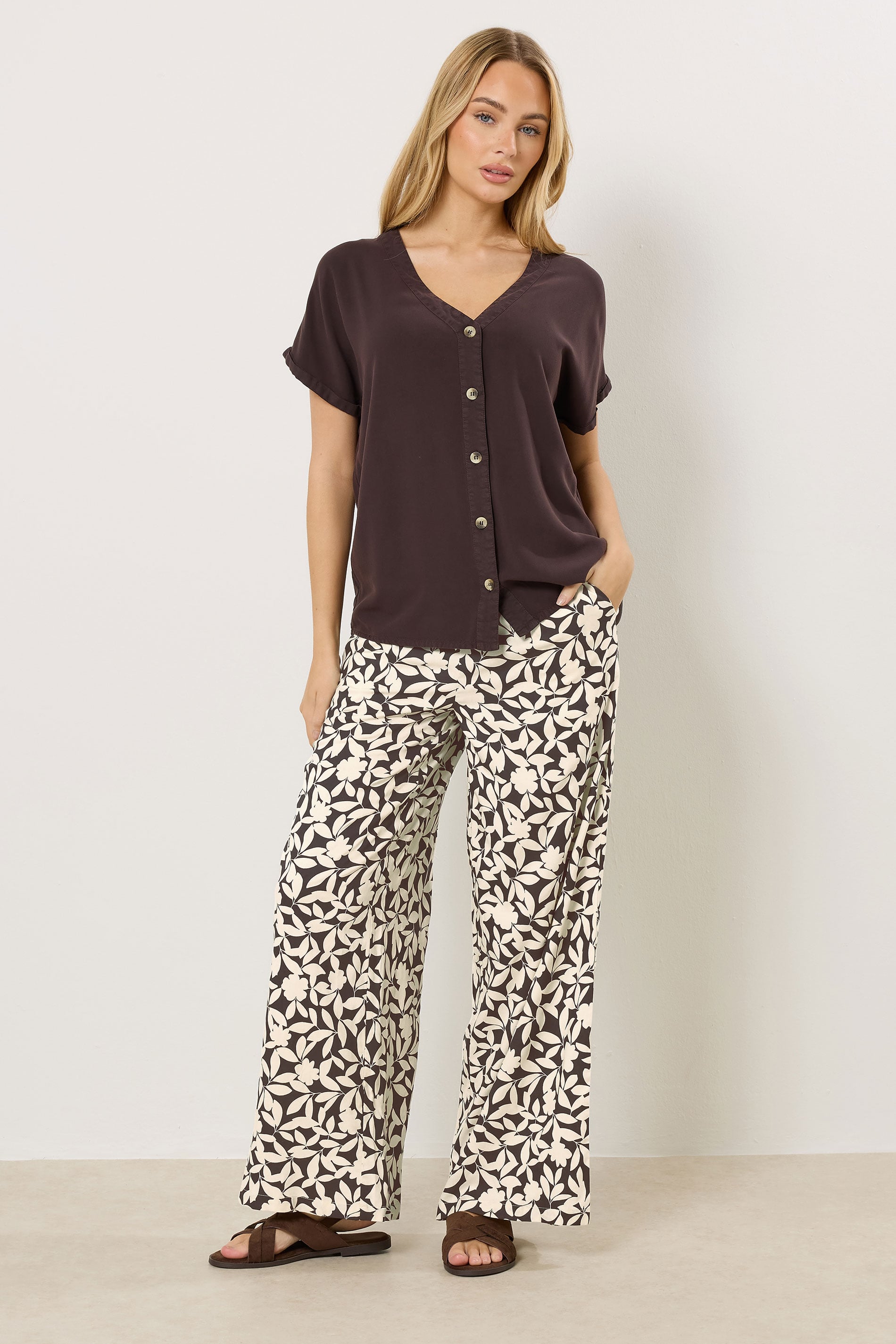 M&Co Brown Floral Wide Leg Trousers | M&Co 2