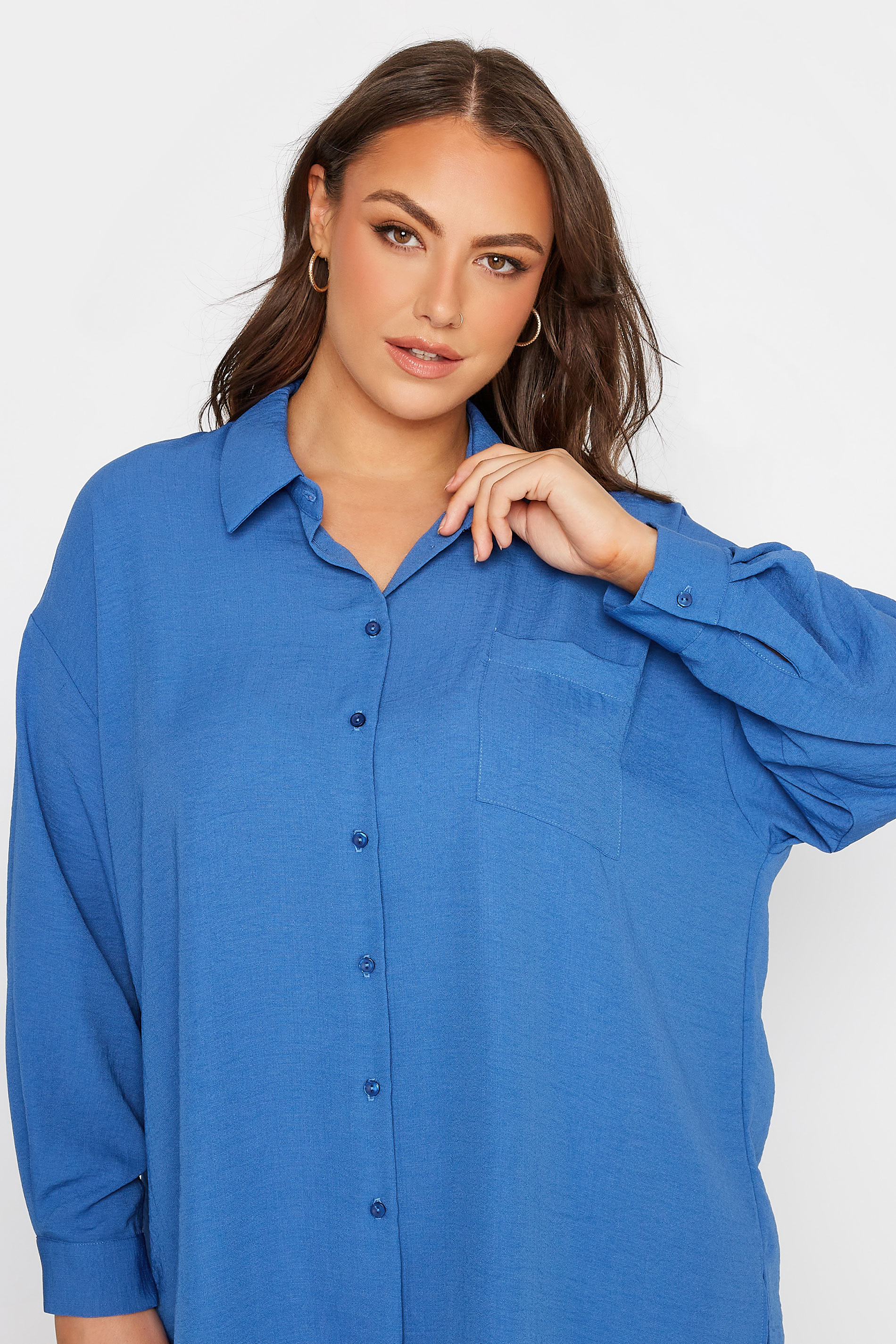 YOURS LONDON Plus Size Cobalt Blue Oversized Satin Shirt | Yours Clothing