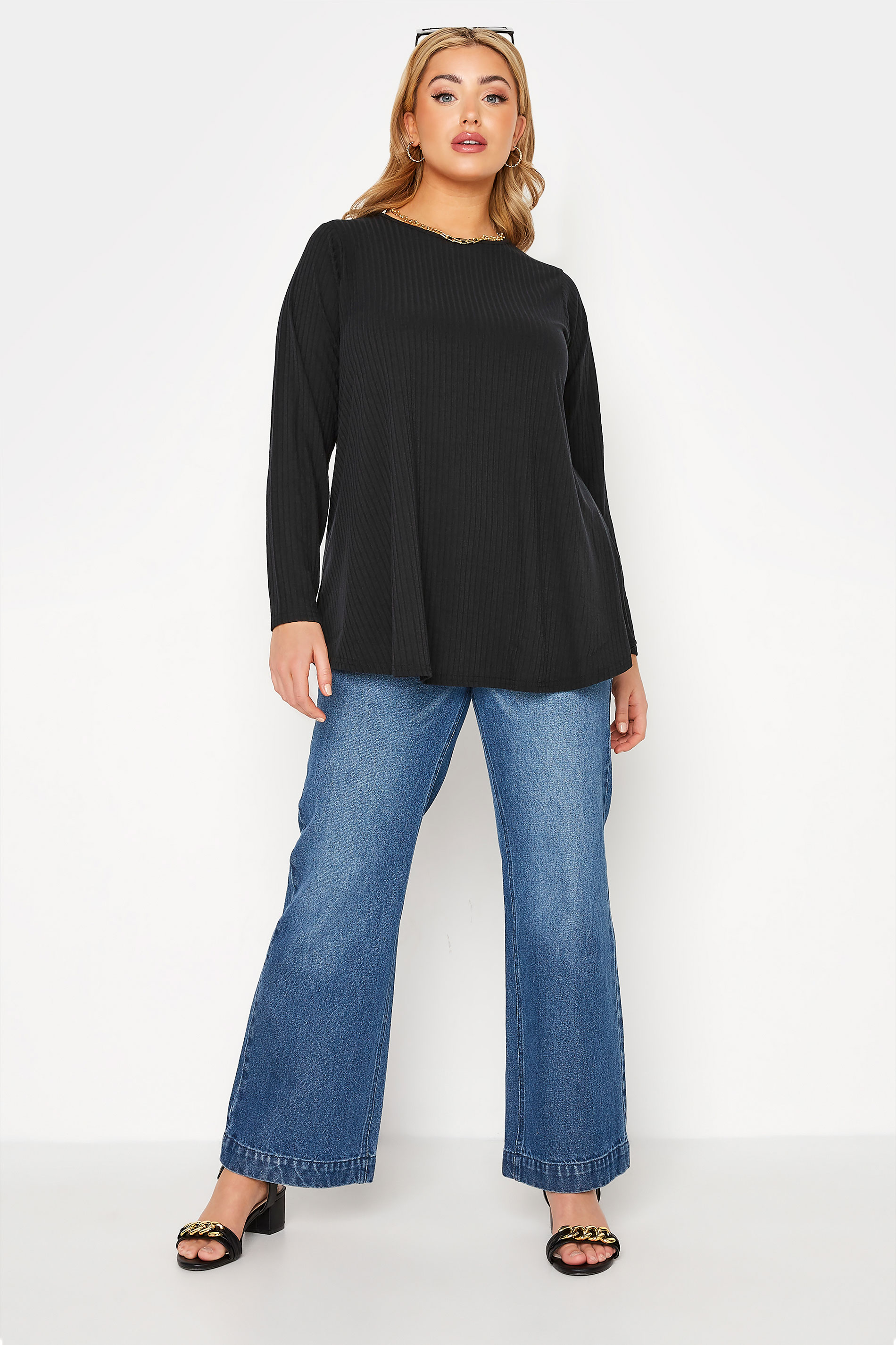 Grande taille  Tops Grande taille  Tops Jersey | LIMITED COLLECTION - Top Noir Nervuré Manches Longues - TD91278