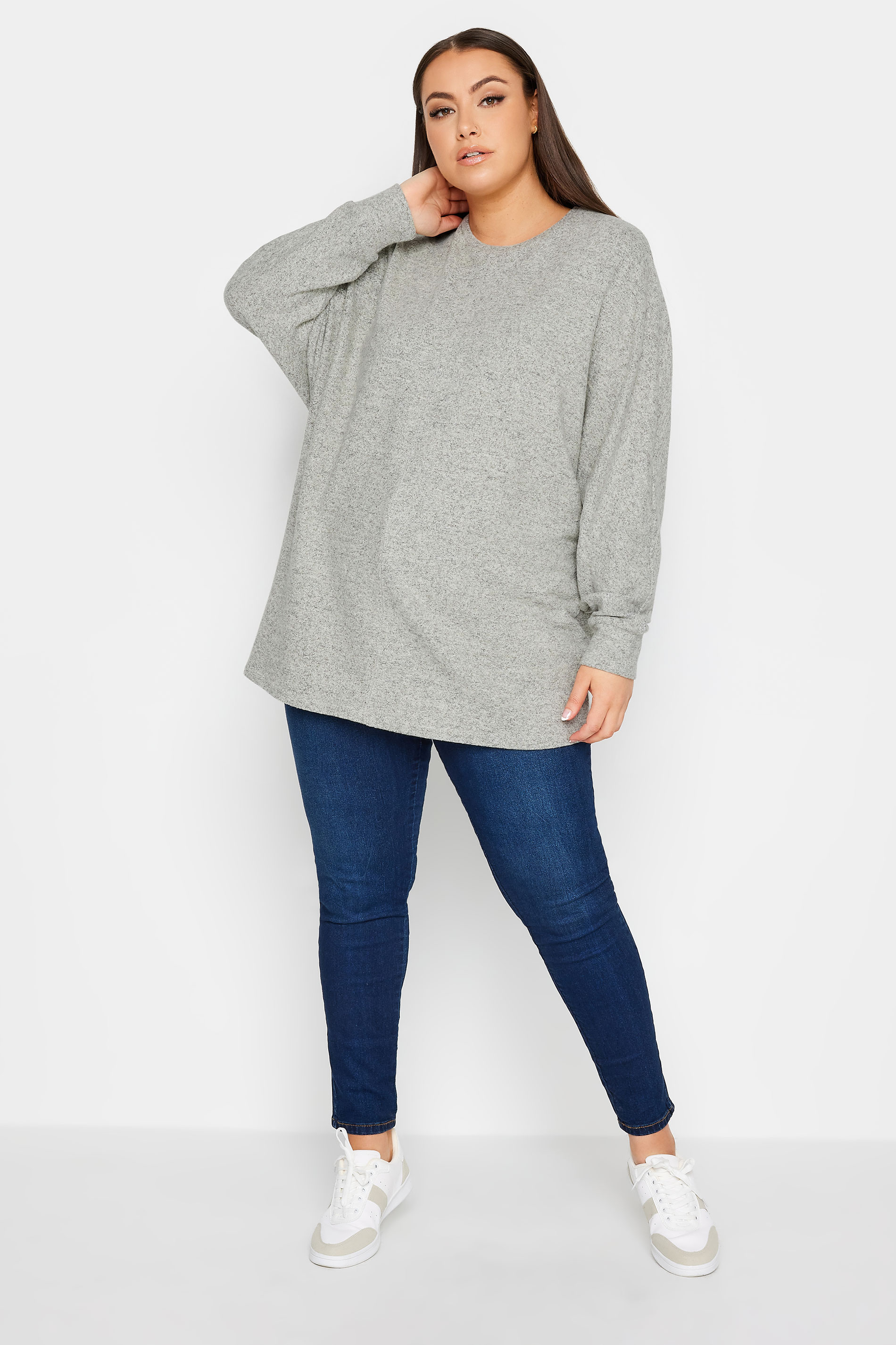 YOURS LUXURY Curve Light Grey Front Seam Detail Jumper | Yours Clothing 2