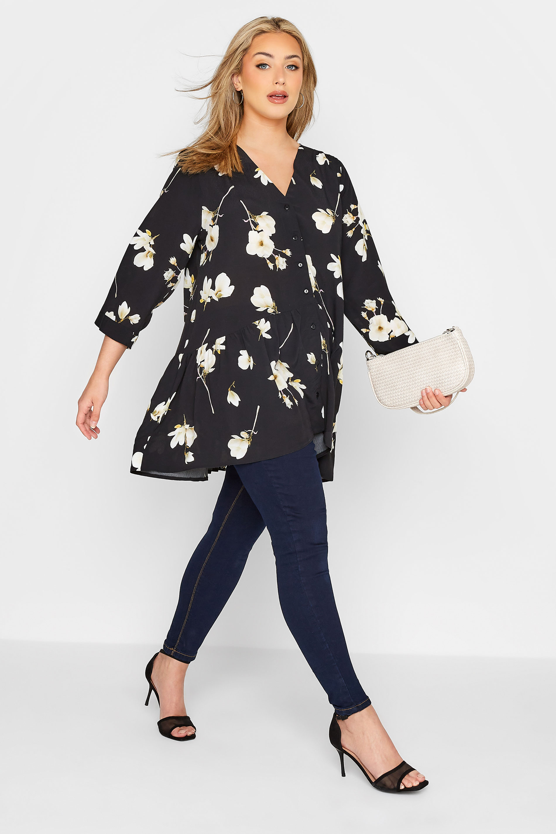 Grande taille  Tops Grande taille  Blouses & Chemisiers | Curve Black Rose Print Button Blouse - RA93299