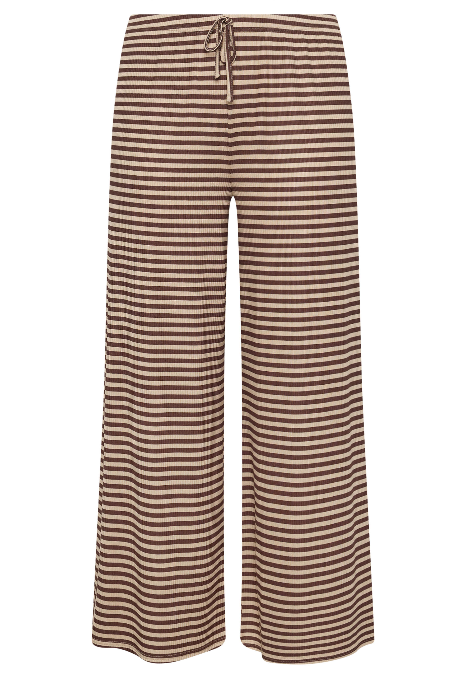 LIMITED COLLECTION Plus Size Chocolate Brown & Cream Ribbed Trousers | Yours Clothing 5