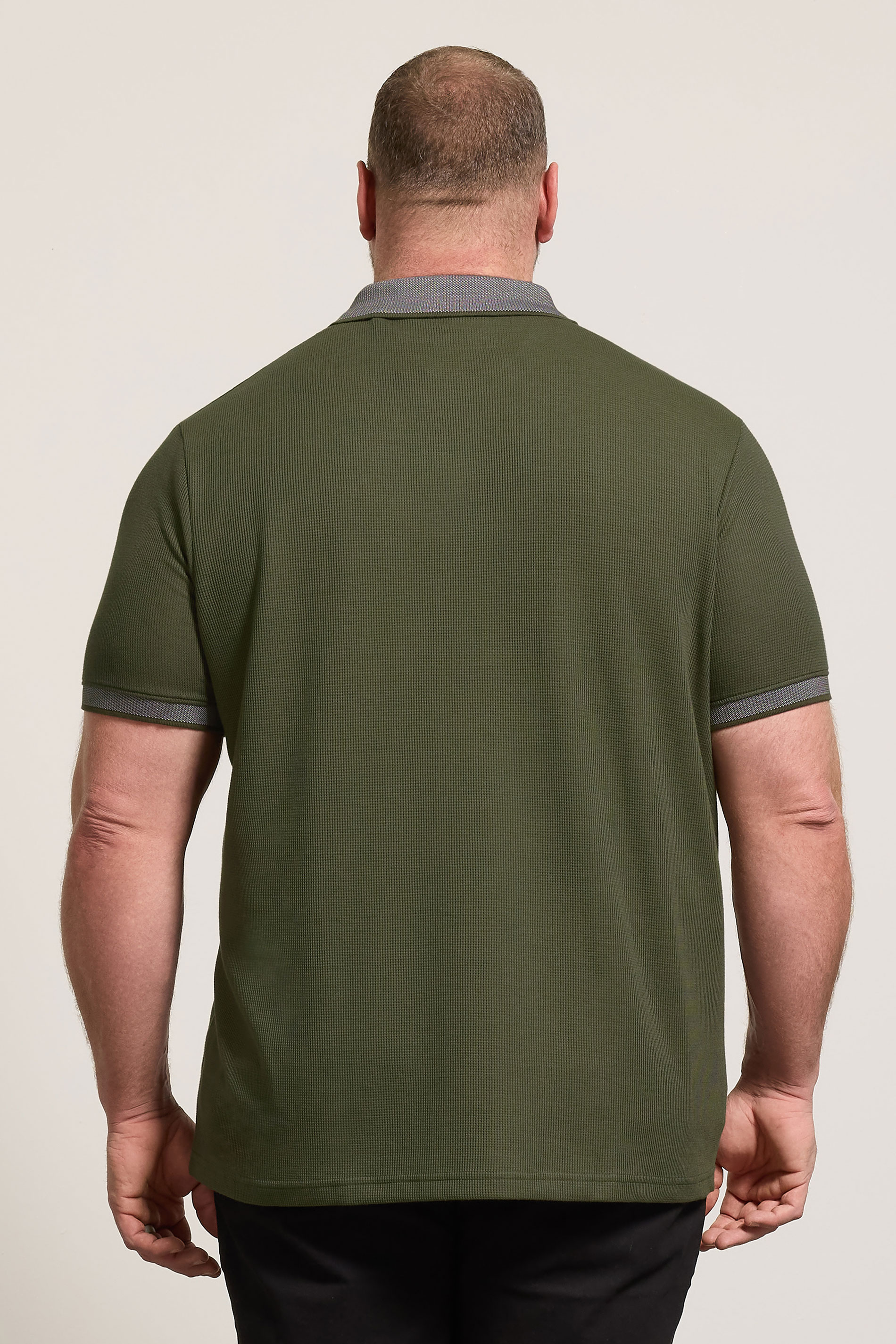BadRhino Big & Tall Khaki Green Two Tone Waffle Polo Shirt | BadRhino 2
