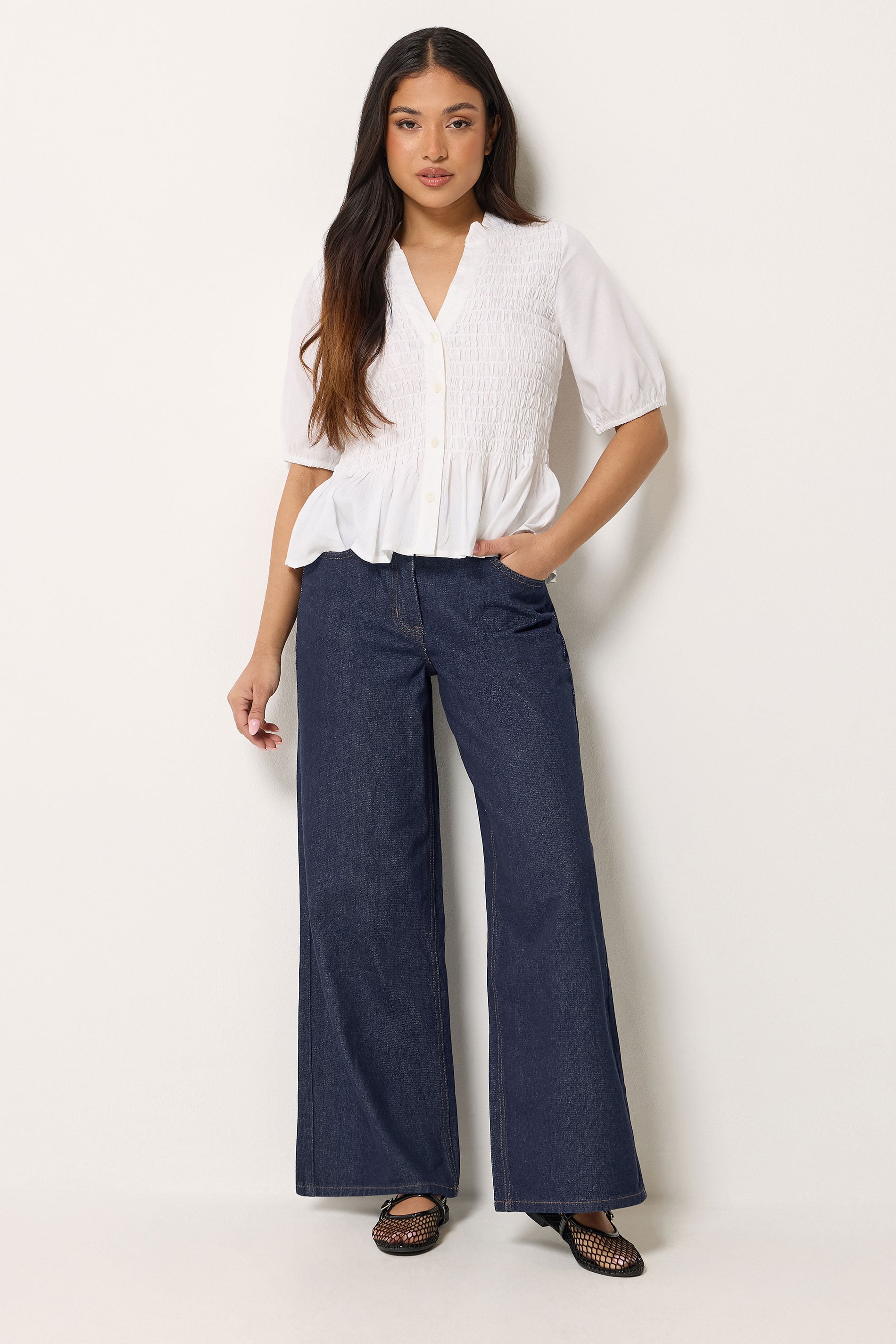 PixieGirl Petite Women's Indigo Blue Elasticated Cotton Wide Leg Jeans | PixieGirl 3