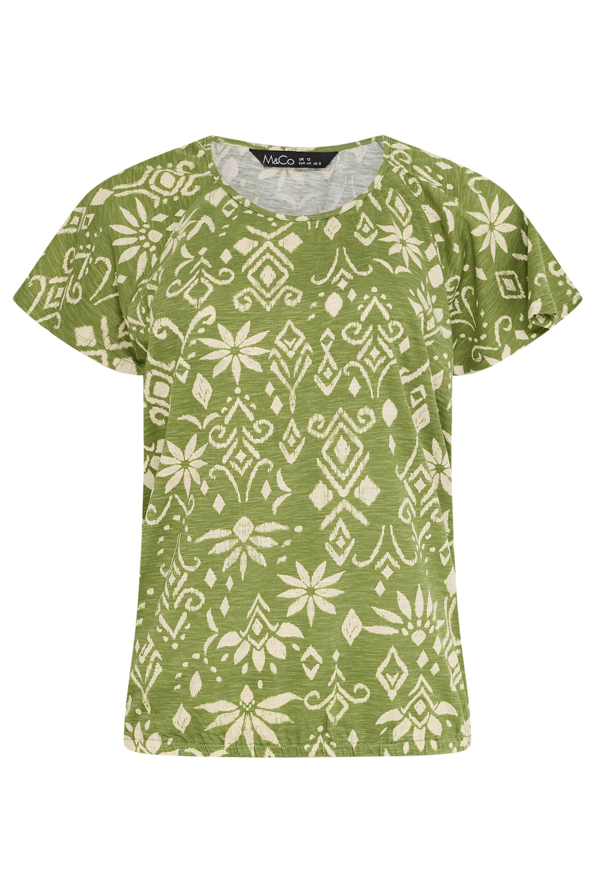 M&Co Green Aztec Print Cotton Scoop Neck Top | M&Co 5
