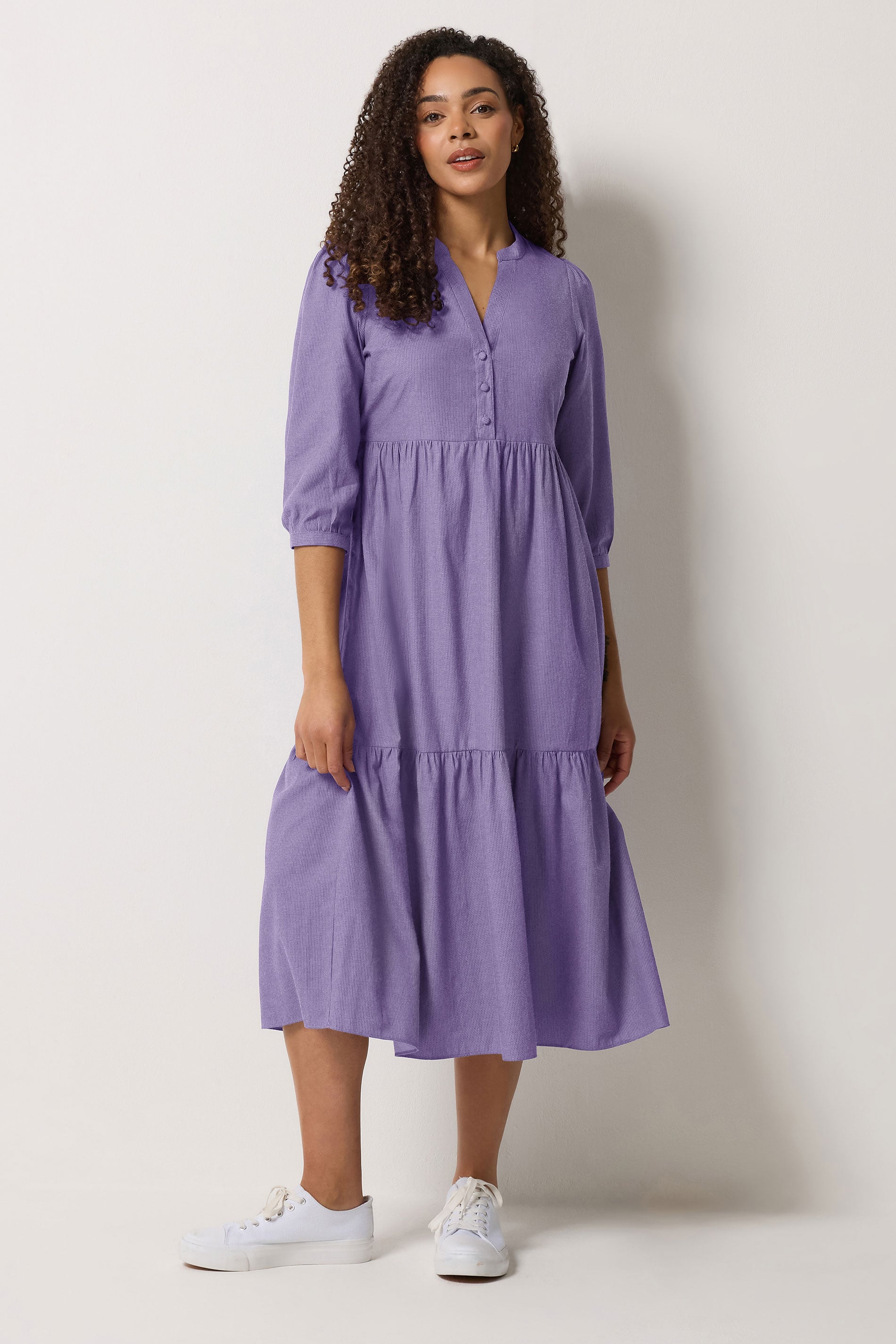 M&Co Purple Fine Stripe Tiered Maxi Dress | M&Co 3