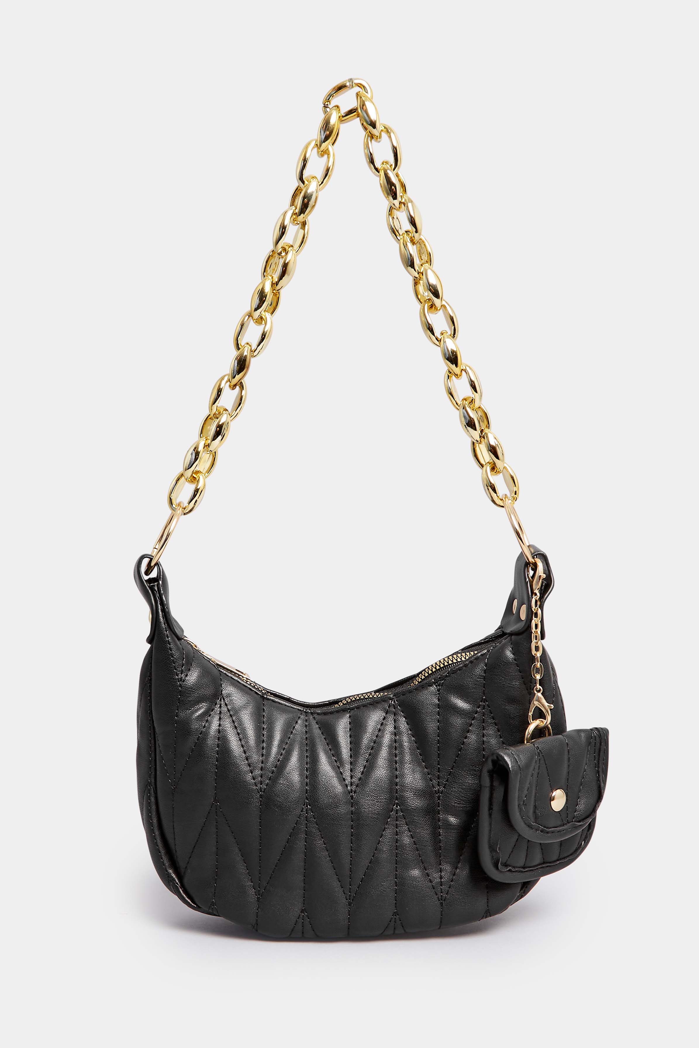 Black Quilted Multi Pocket Chunky Chain Bag | Yours Clothing 3