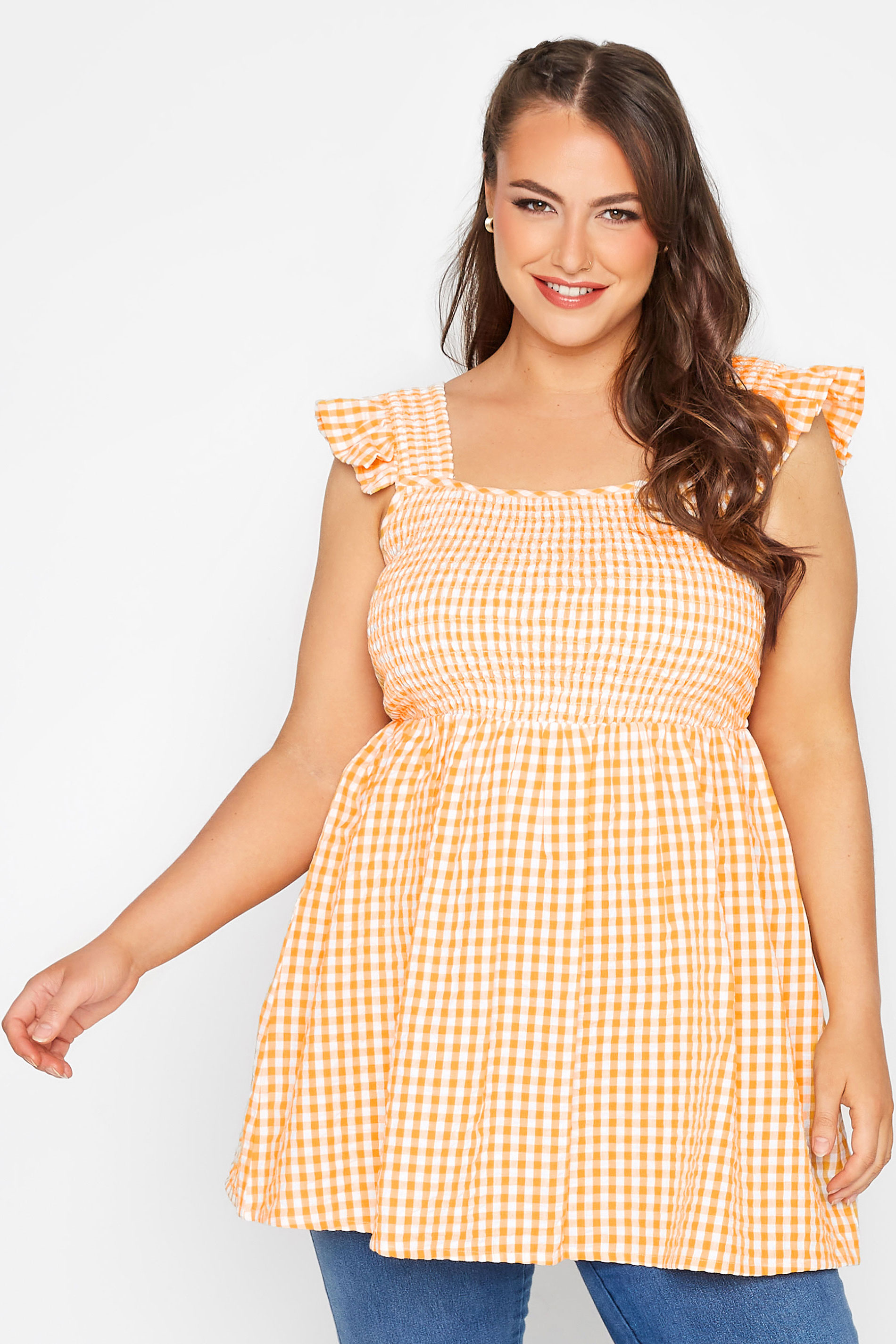 LIMITED COLLECTION Curve Yellow Gingham Frill Top_A.jpg