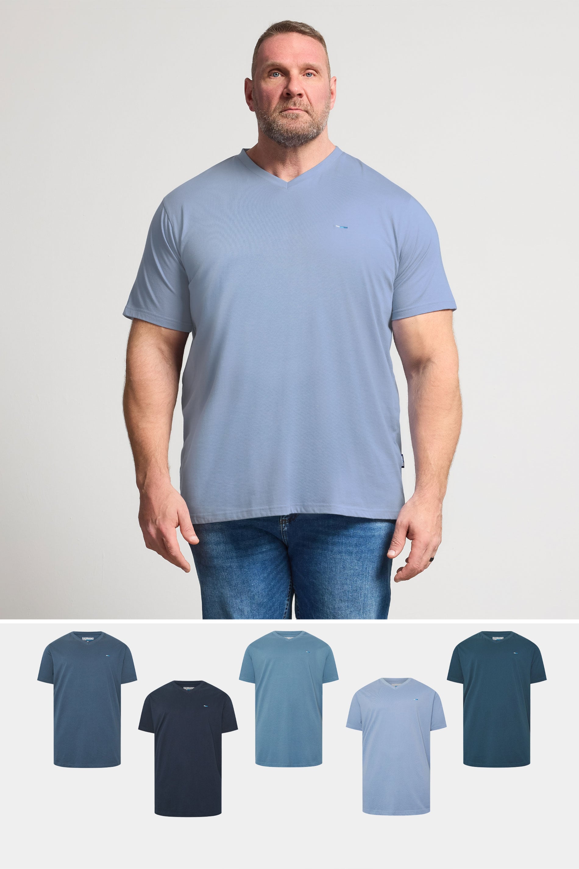 BadRhino Big & Tall Navy Blue 5 Pack V-Neck T-Shirts | BadRhino 1
