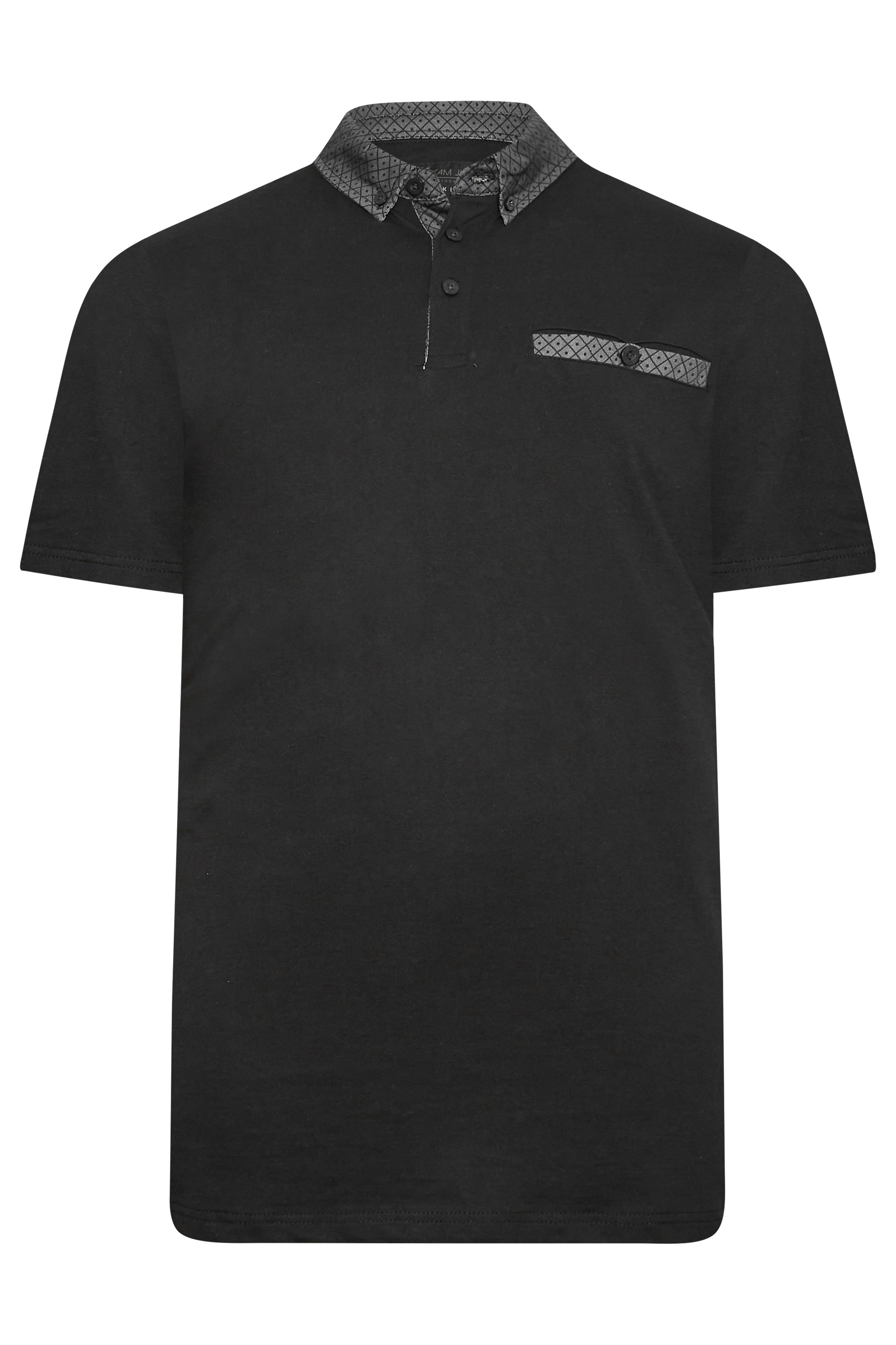 KAM Big & Tall Black Premium Contrast Collar Polo Shirt | BadRhino 3