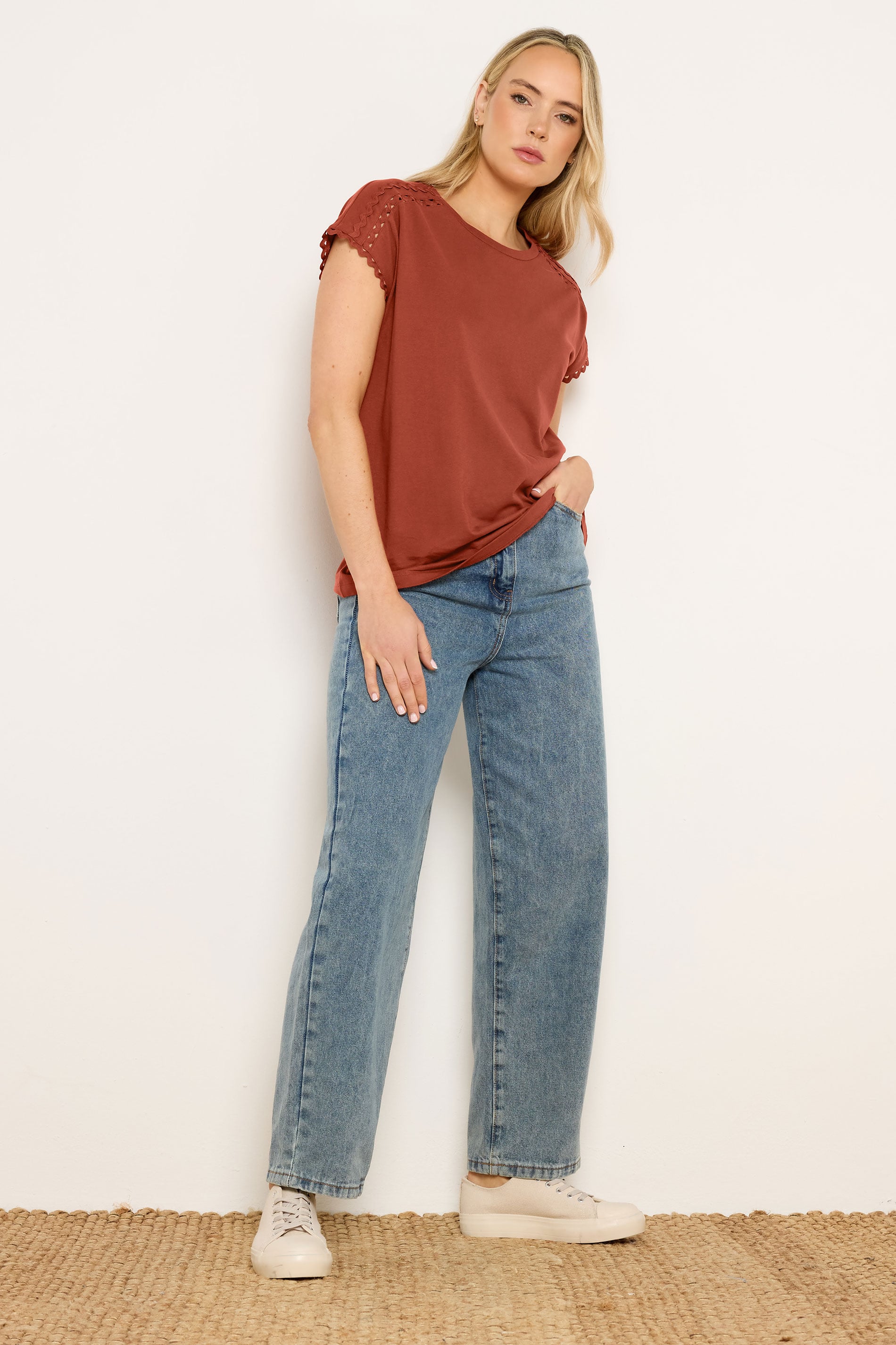 LTS Tall Women's Rust Orange Swirl Hem Cotton T-Shirt | Long Tall Sally 1