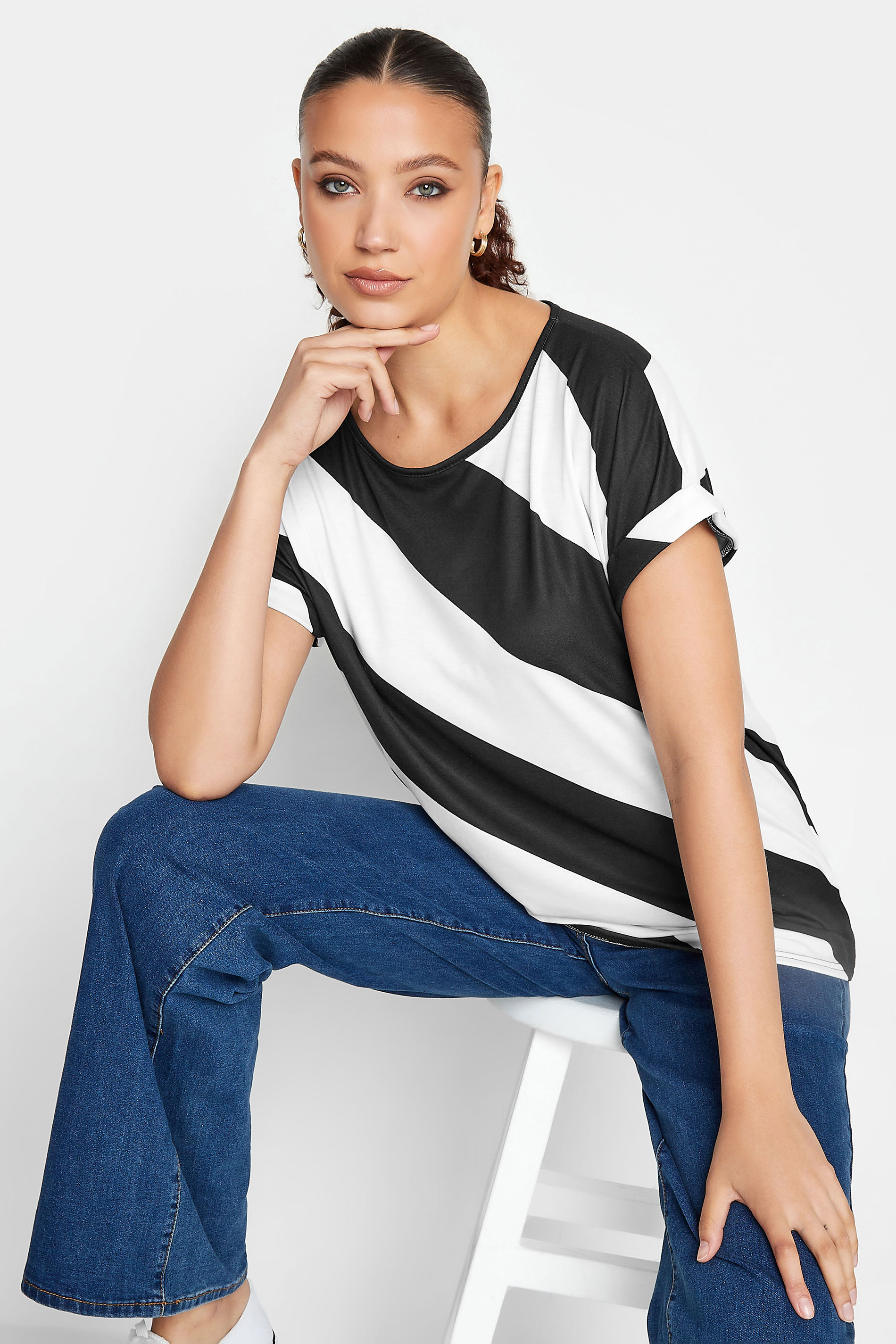 LTS Tall White & Black Stripe T-Shirt | Long Tall Sally  2