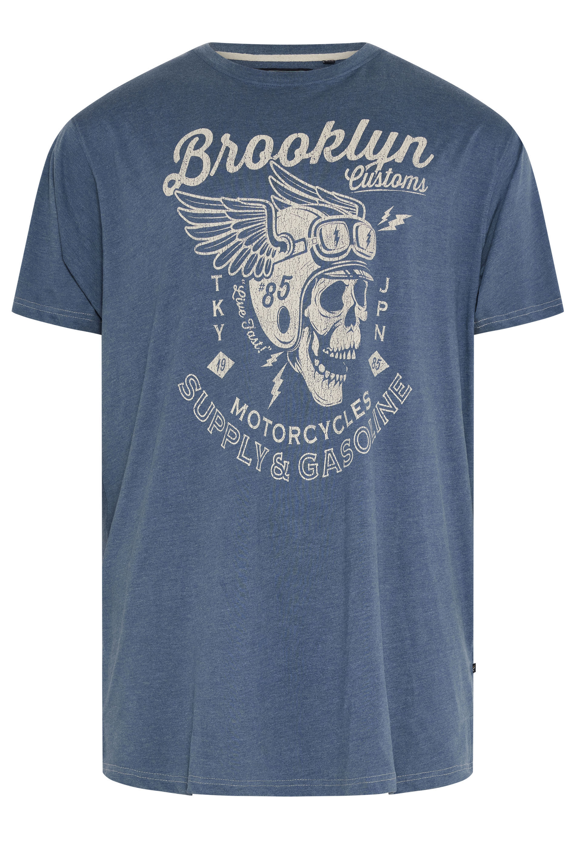 KAM Big & Tall Indigo Blue Brooklyn Motorbike Graphic Print T-Shirt | BadRhino 1