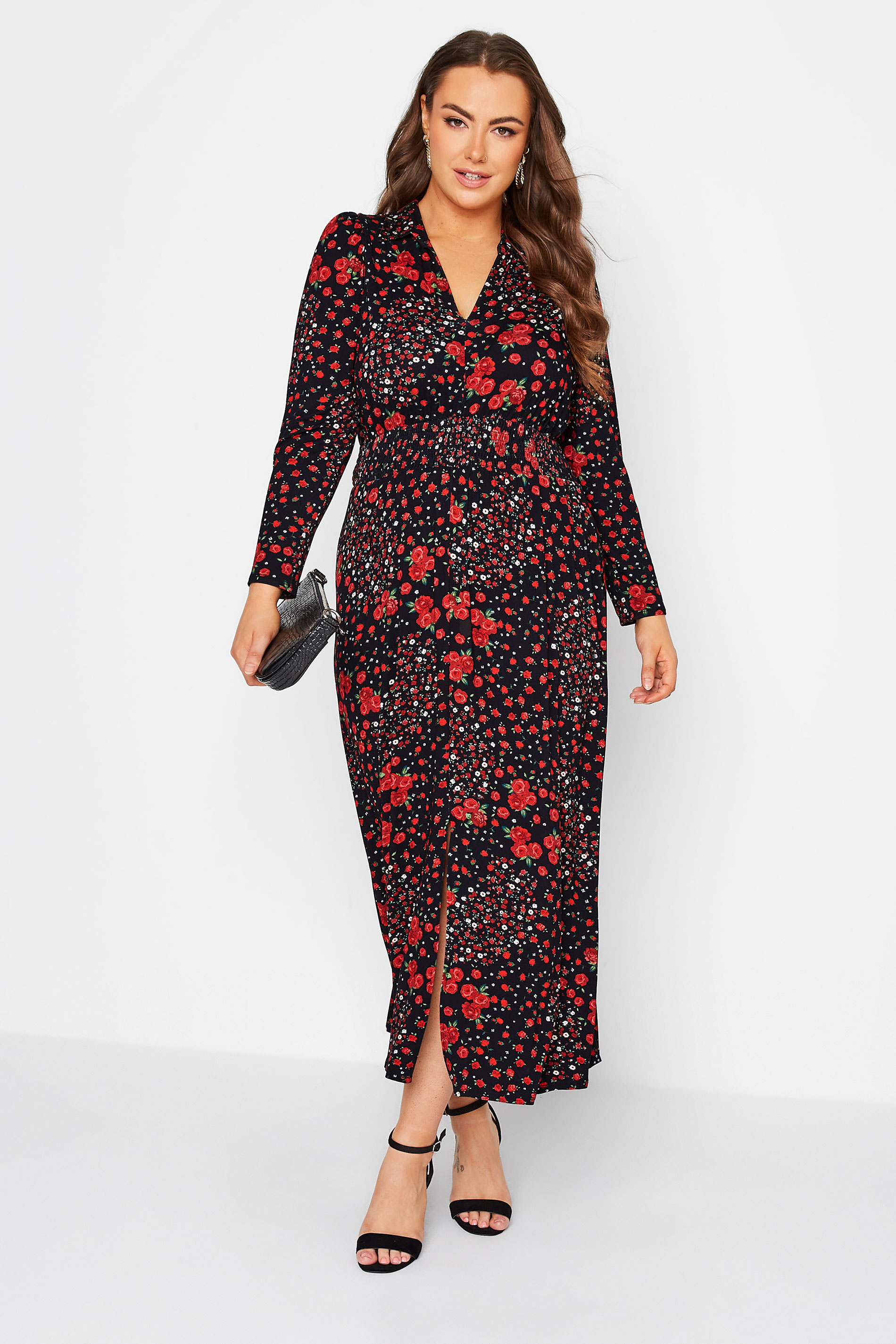 YOURS LONDON Plus Size Curve Red & Black Floral Maxi Dress | Yours Clothing 1