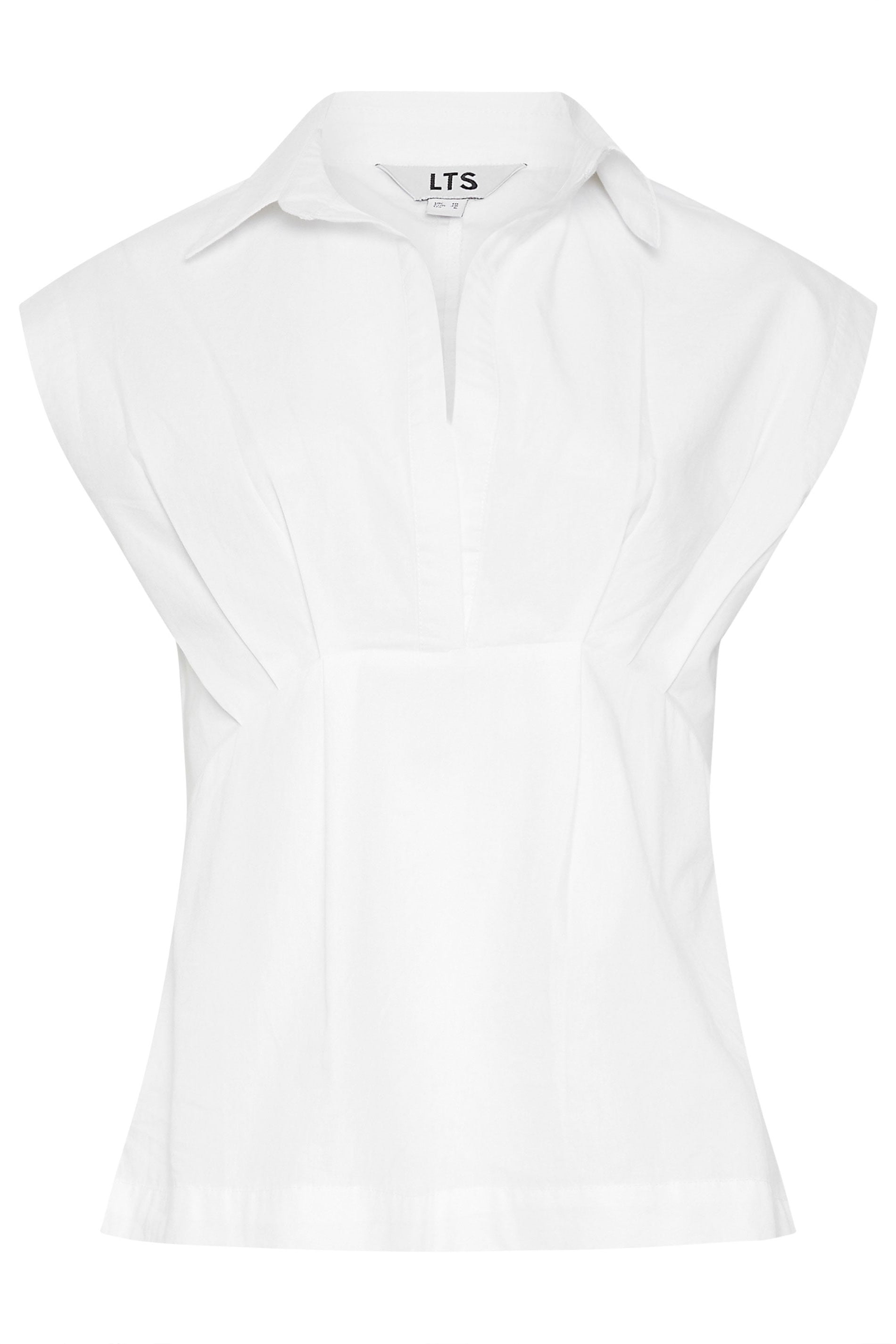 LTS Tall White Open Collar Cotton Pleated Shirt | Long Tall Sally 5