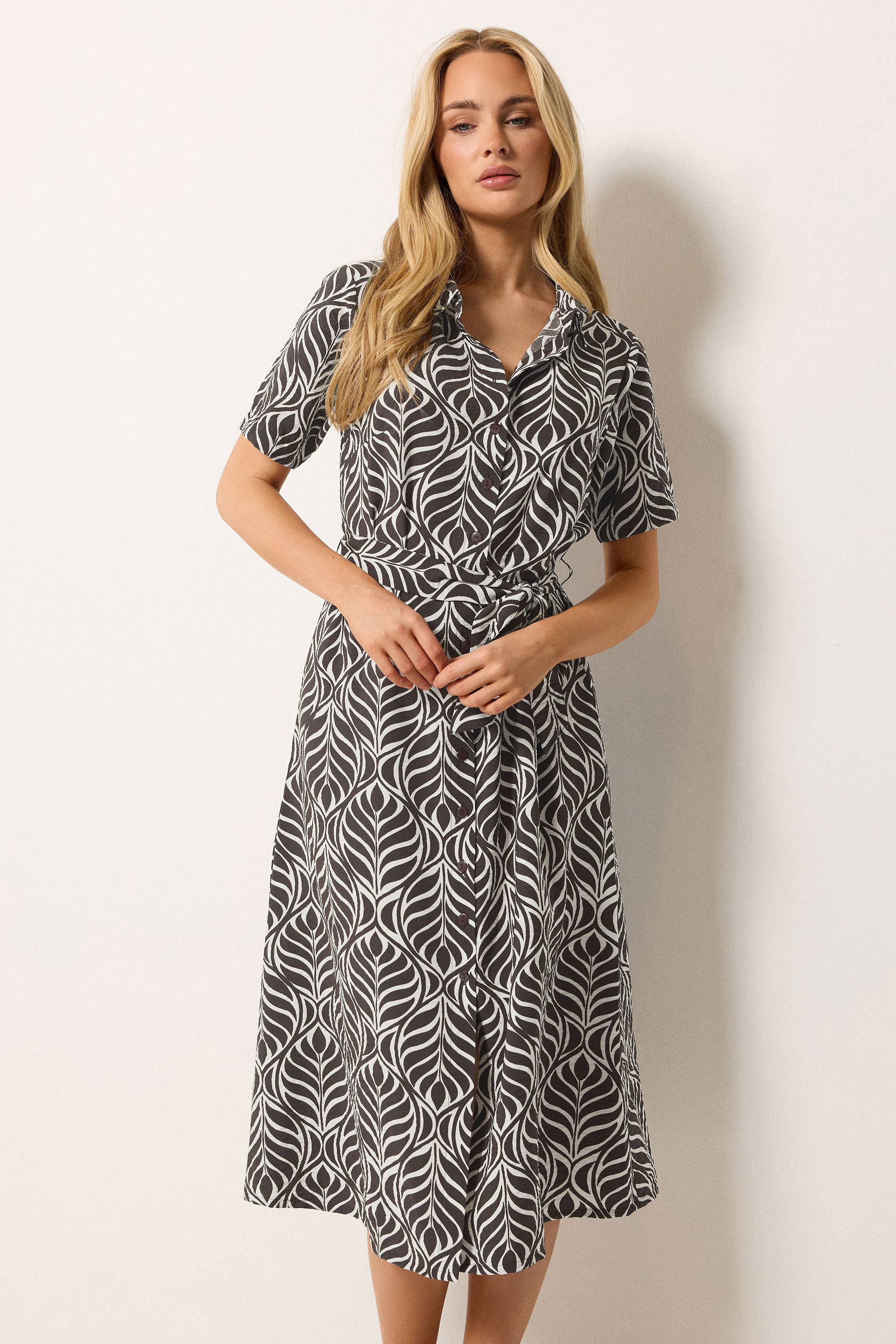 M&Co Brown Leaf Print Shirt Dress | M&Co 3