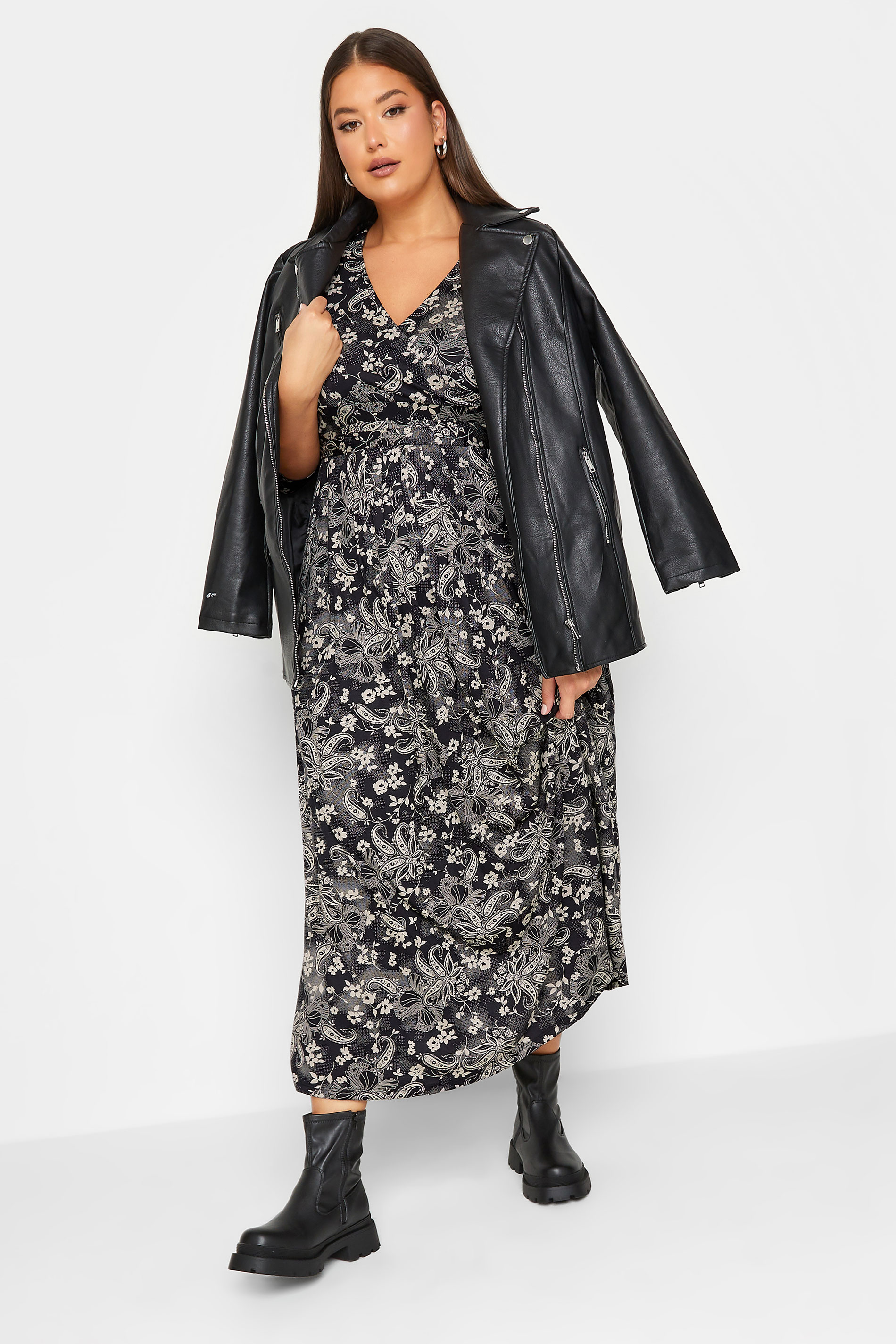 Plus Size Black Paisley Print Wrap Dress | Yours Clothing 2