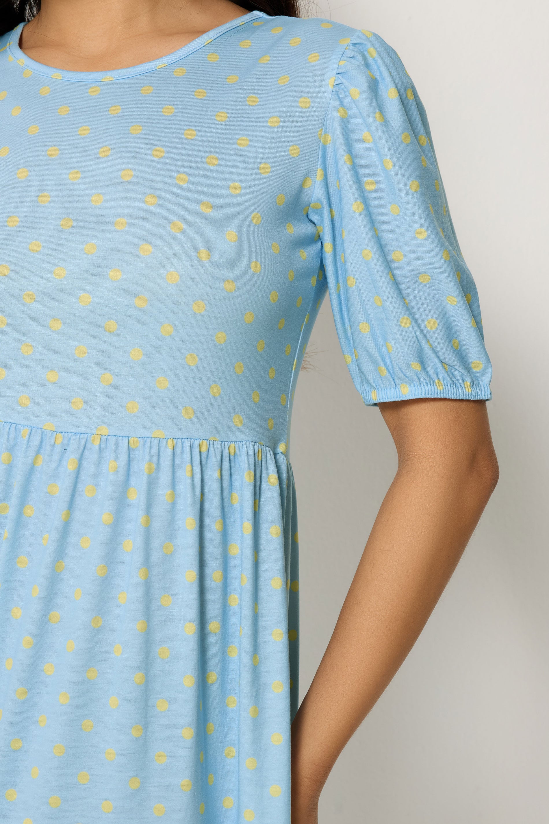PixieGirl Petite Women's Light Blue Polka Dot Tiered Maxi Dress | PixieGirl 4