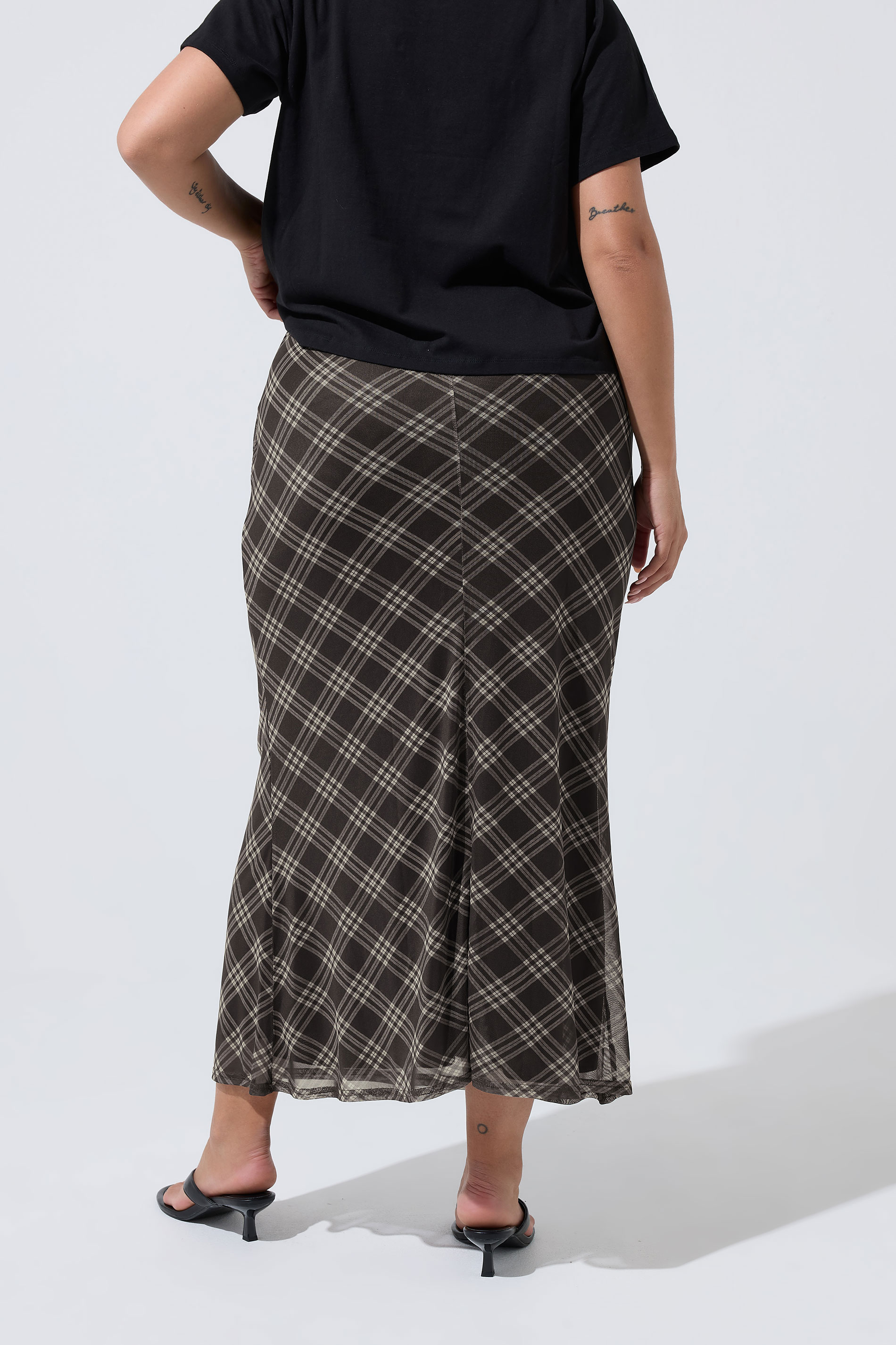 LIMITED COLLECTION Plus Size Brown Checked Mesh Skirt | Yours Clothing 5