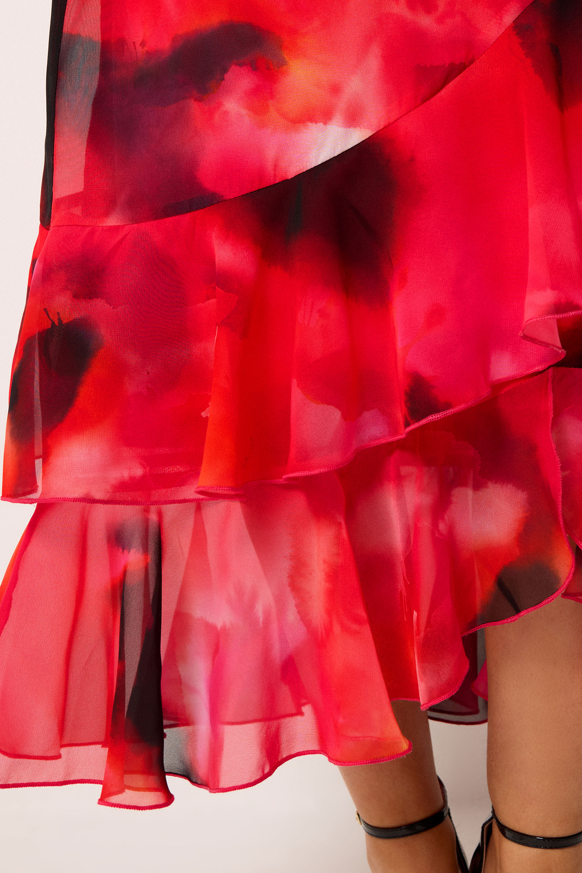 STAR Red Blurred Floral Tiered Wrap Dress | StarByJM 4