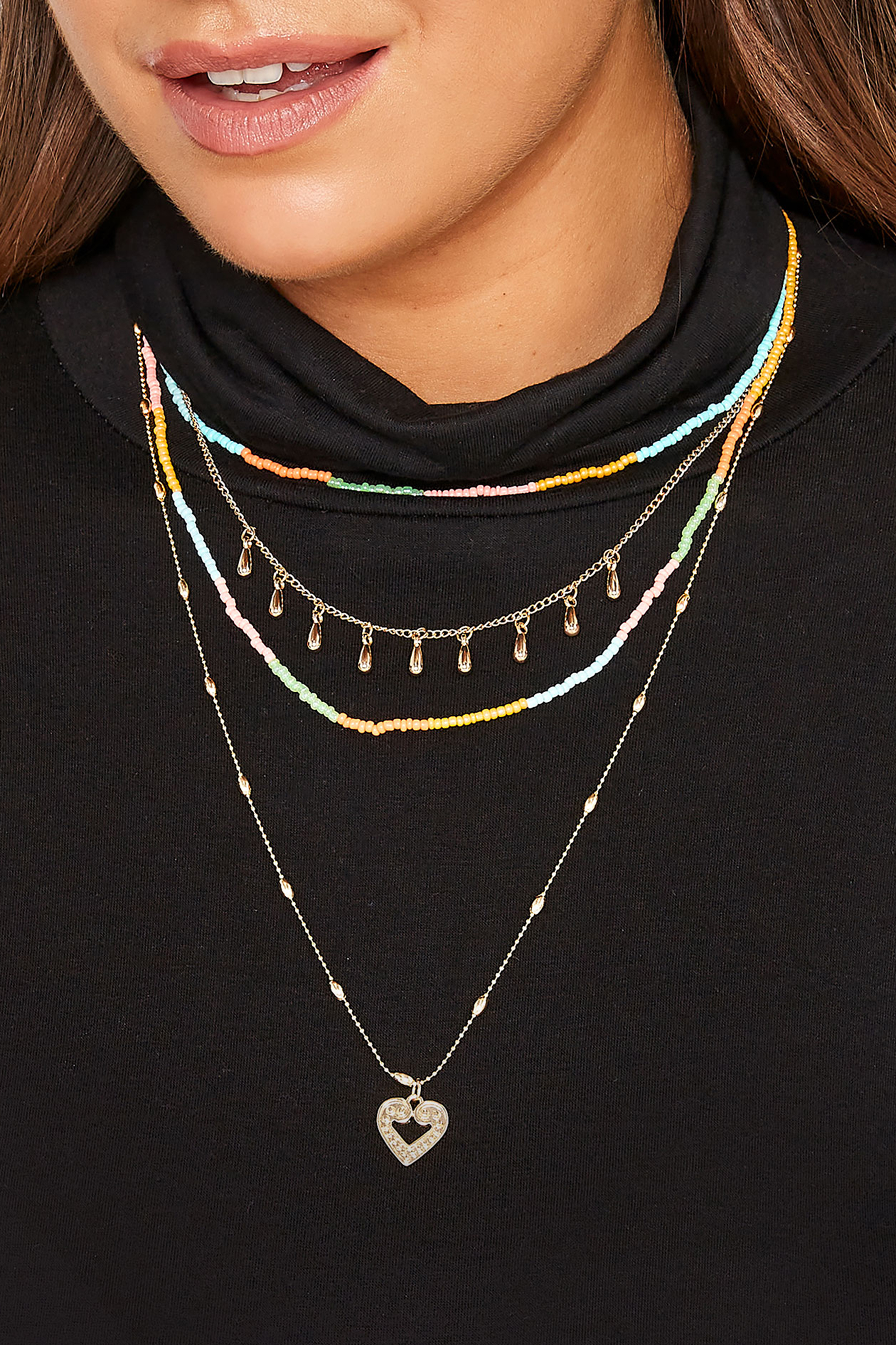 Gold Tone Mixed Stone Multi Layer Necklace | Yours Clothing 1