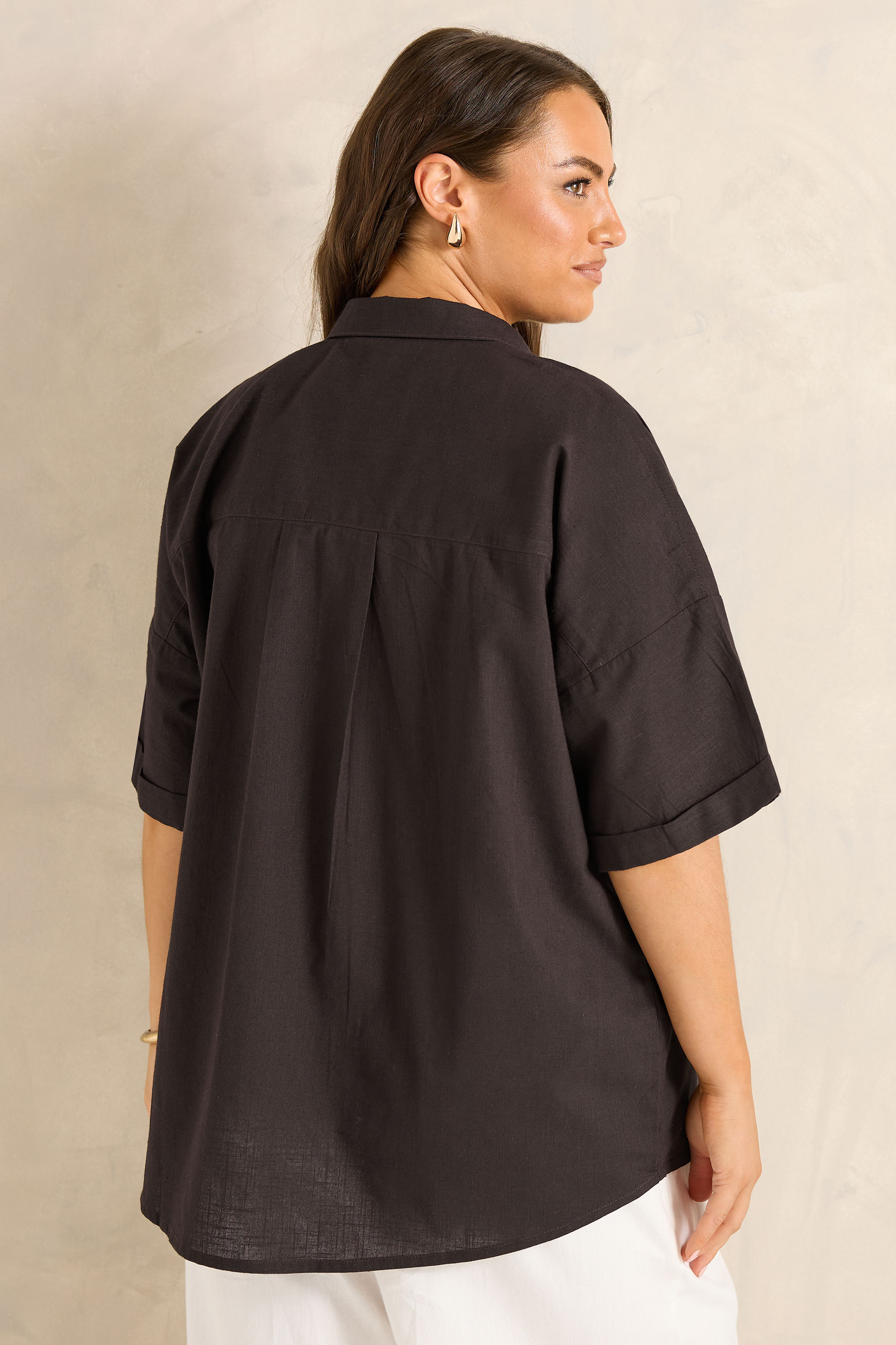 EVANS Plus Size Brown Cotton Boxy Collard Shirt | Evans  2