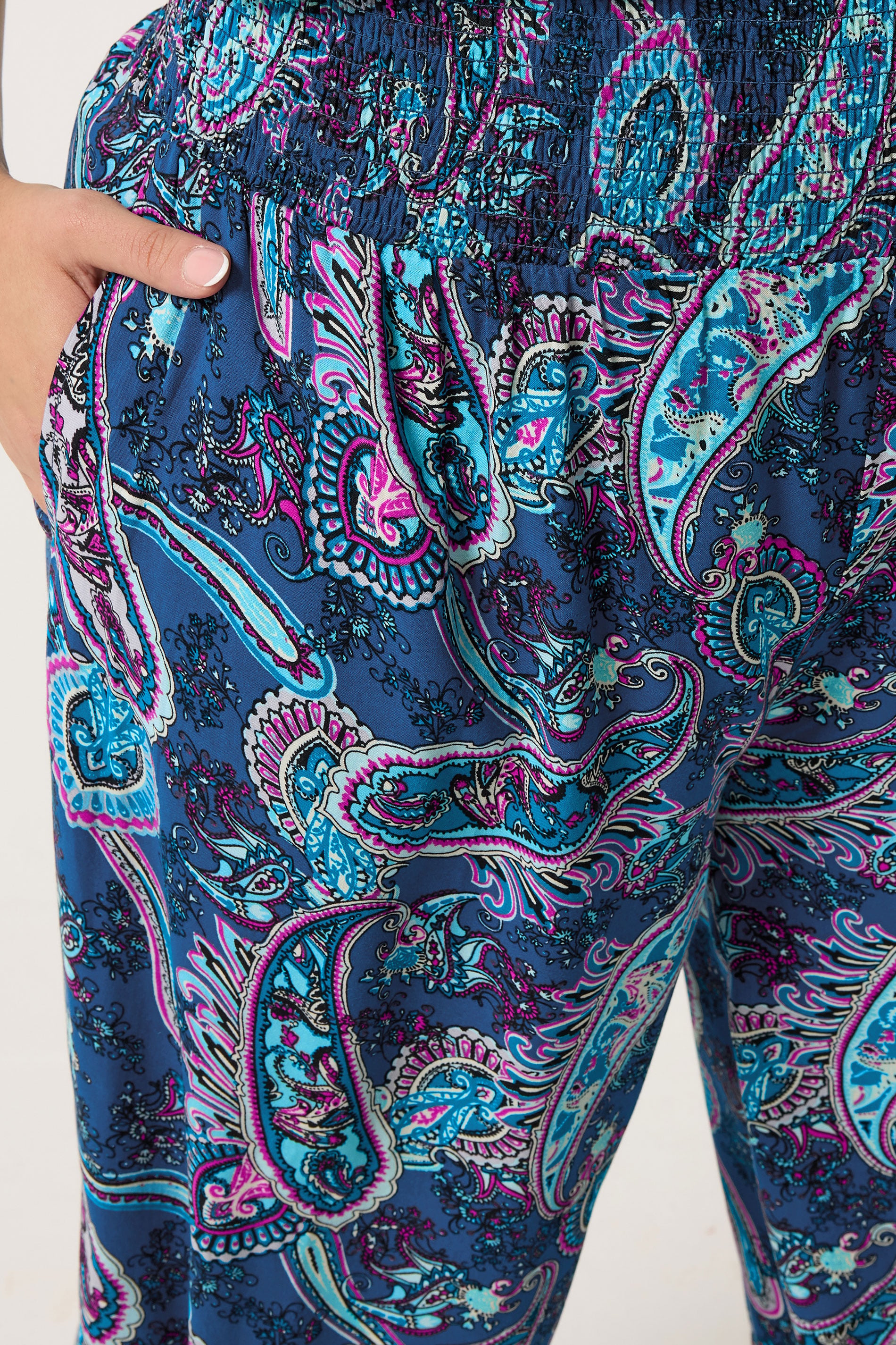 YOURS Plus Size Blue Paisley Print Balloon Trousers | Yours Clothing 4