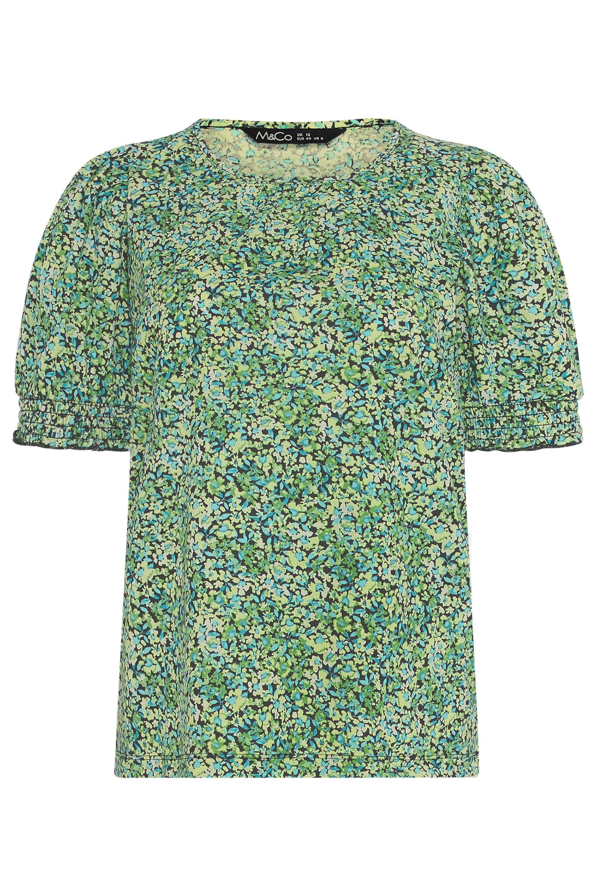 M&Co Green Ditsy Floral Puff Sleeve Top | M&Co 5