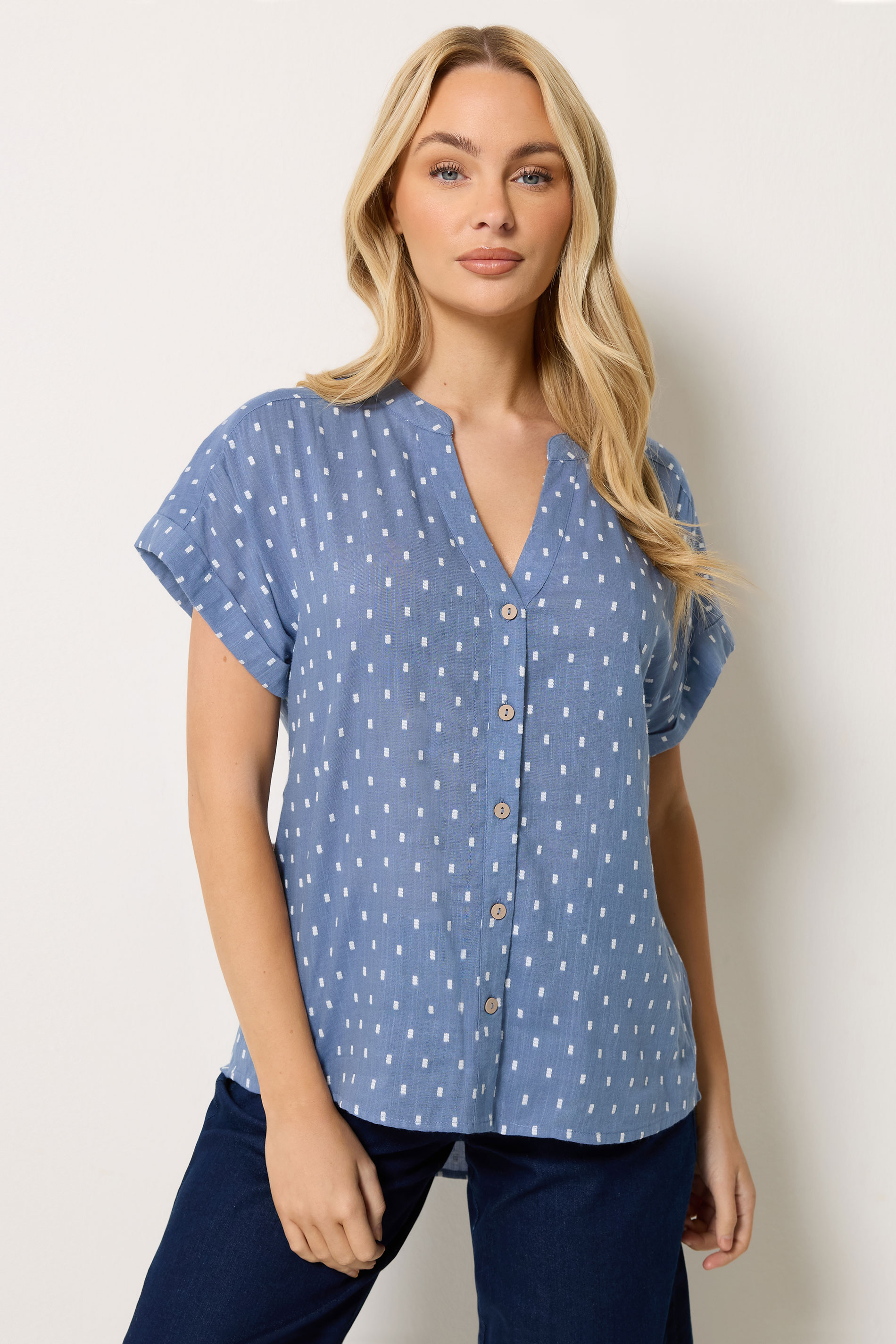 M&Co Women's Denim Blue Dobby Shirt | M&Co 3