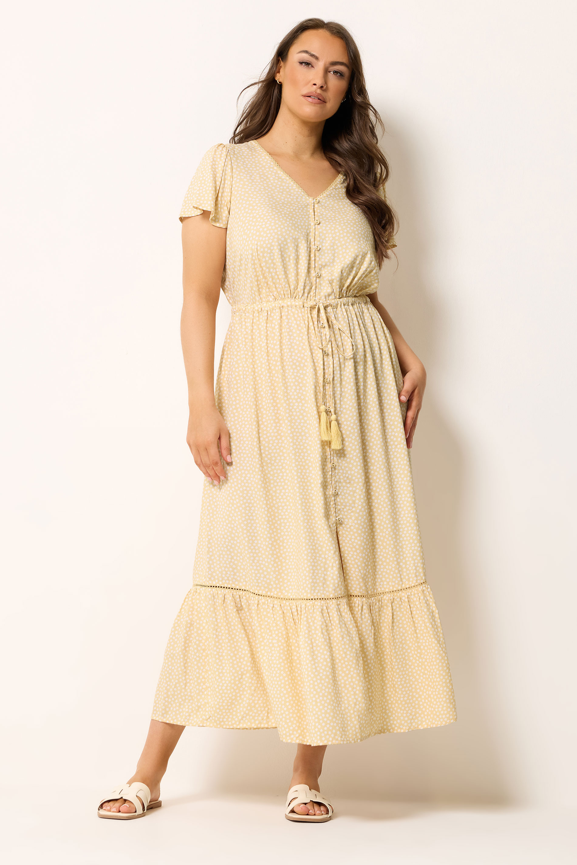 YOURS Curve Yellow Ditsy Floral Print Maxi Dress | Yours Clothing 3
