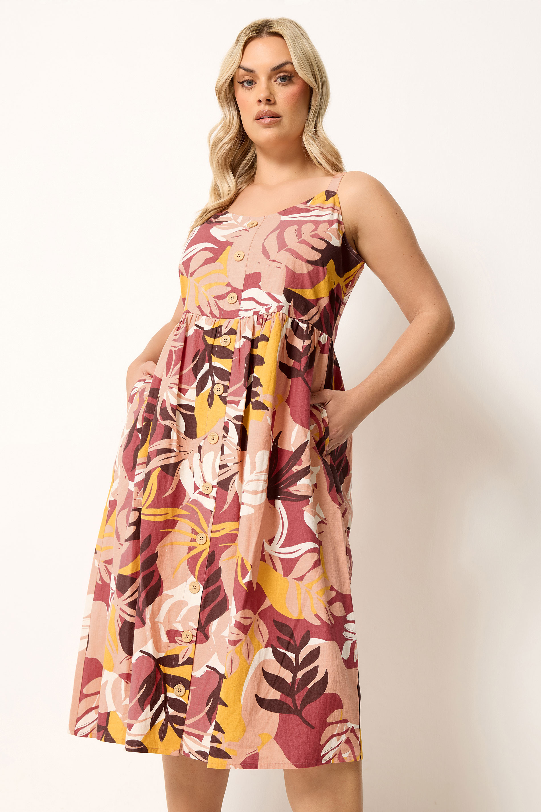 YOURS Plus Size Orange Tropical Print Linen Midi Dress | Yours Clothing 3