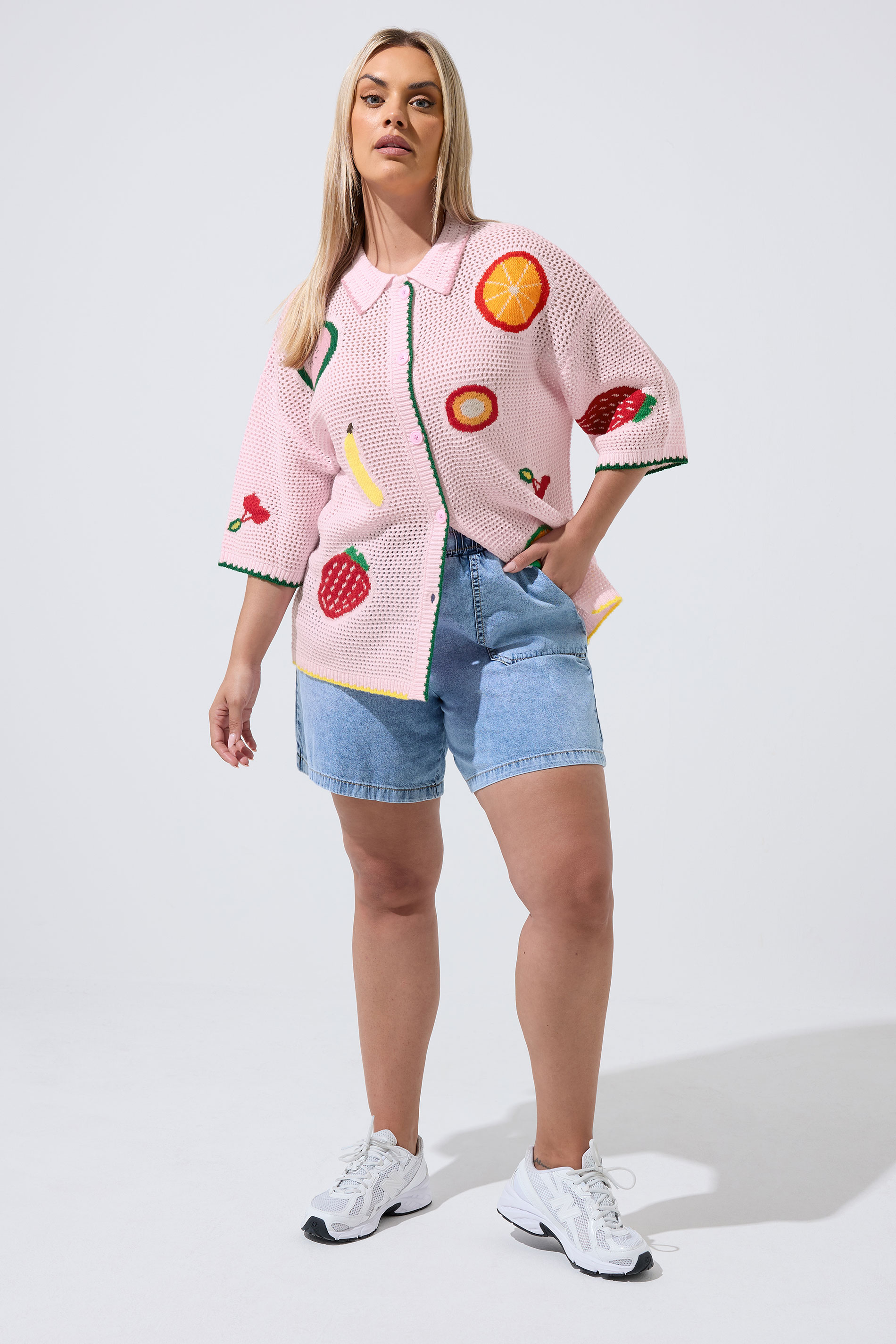LIMITED COLLECTION Plus Size Pink Fruit Knitted Shirt | Yours Clothing 4