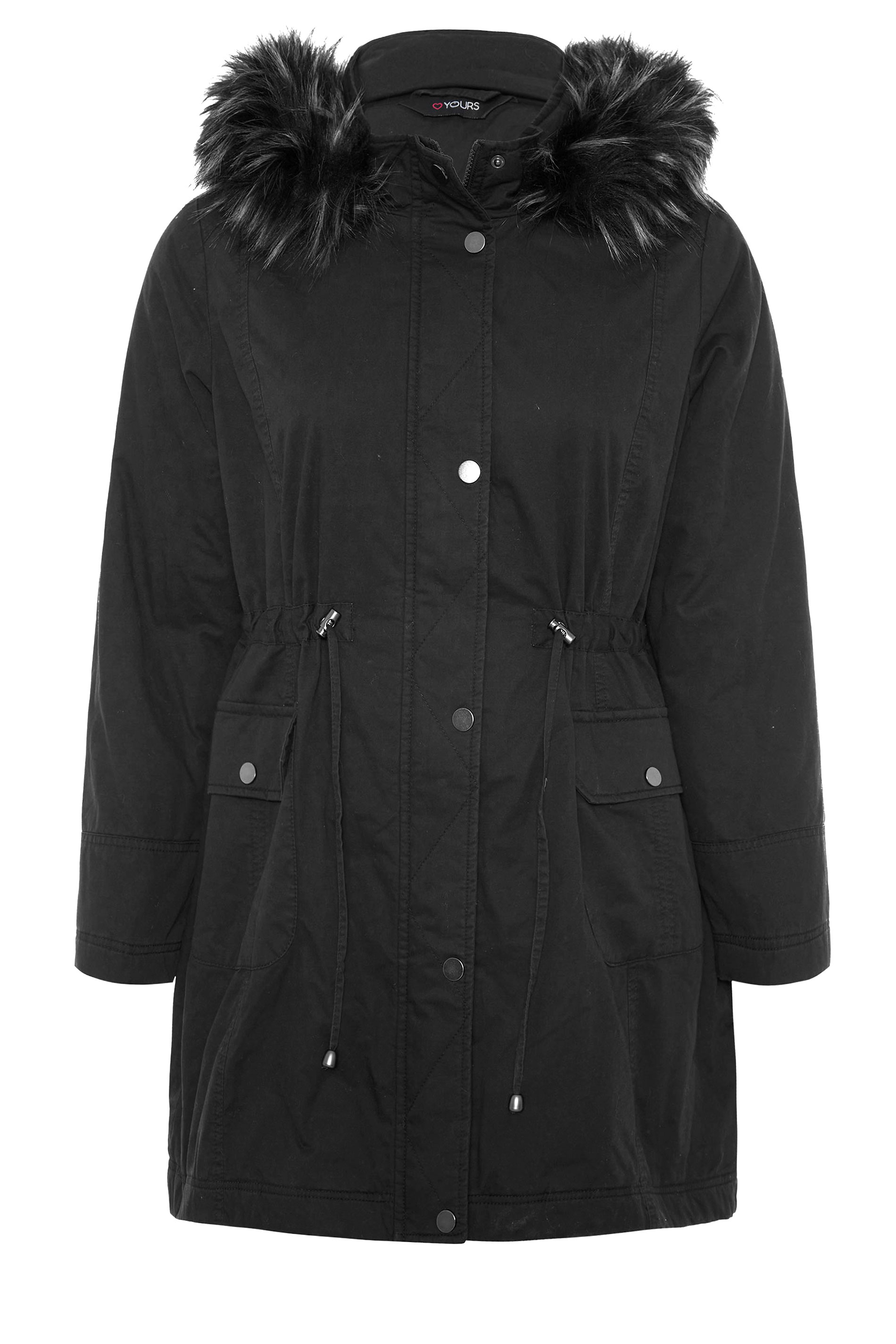 Plus Size Black Faux Fur Trim Hooded Parka | Yours Clothing