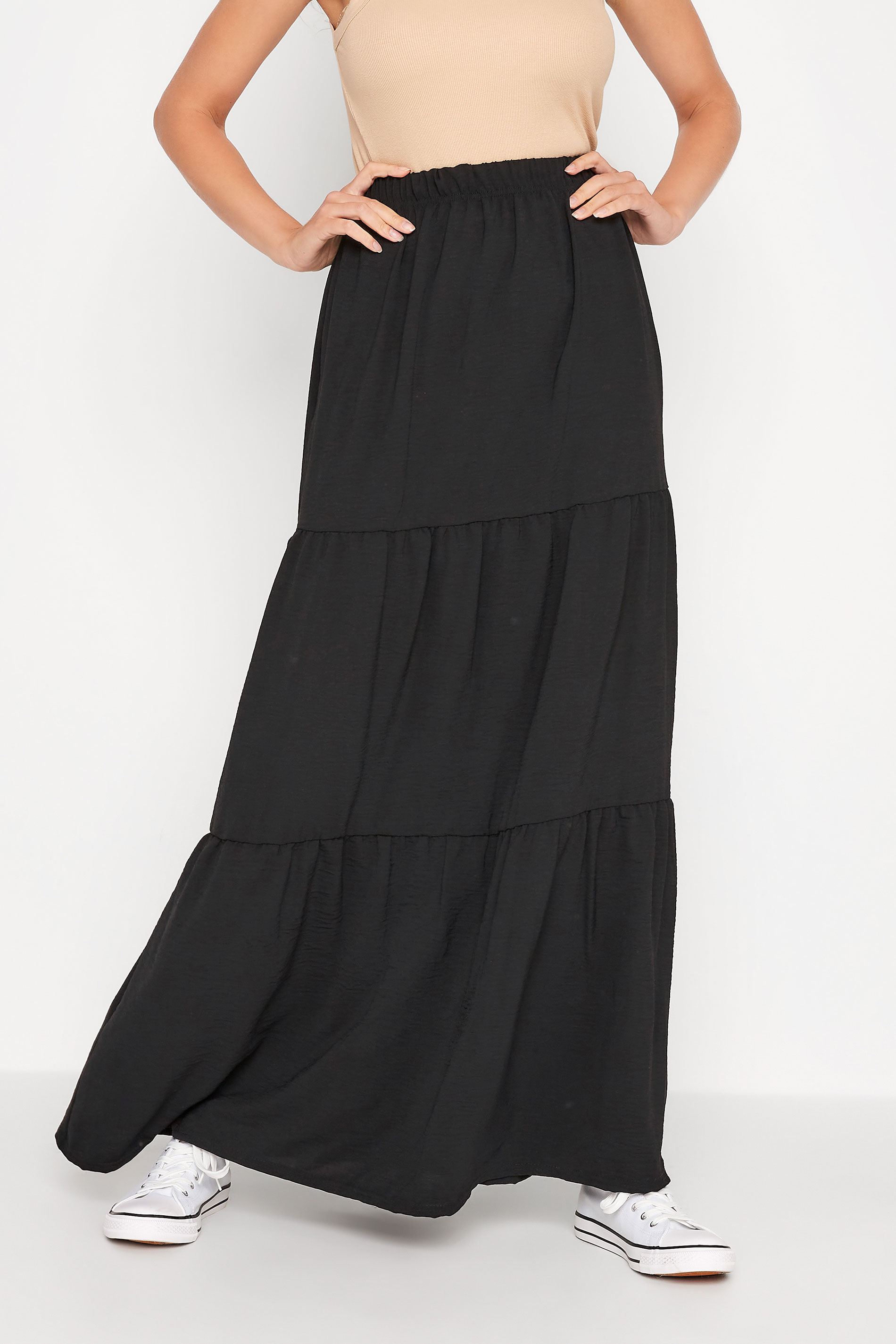 LTS Tall Women's Black Tiered Crepe Maxi Skirt | Long Tall Sally 1