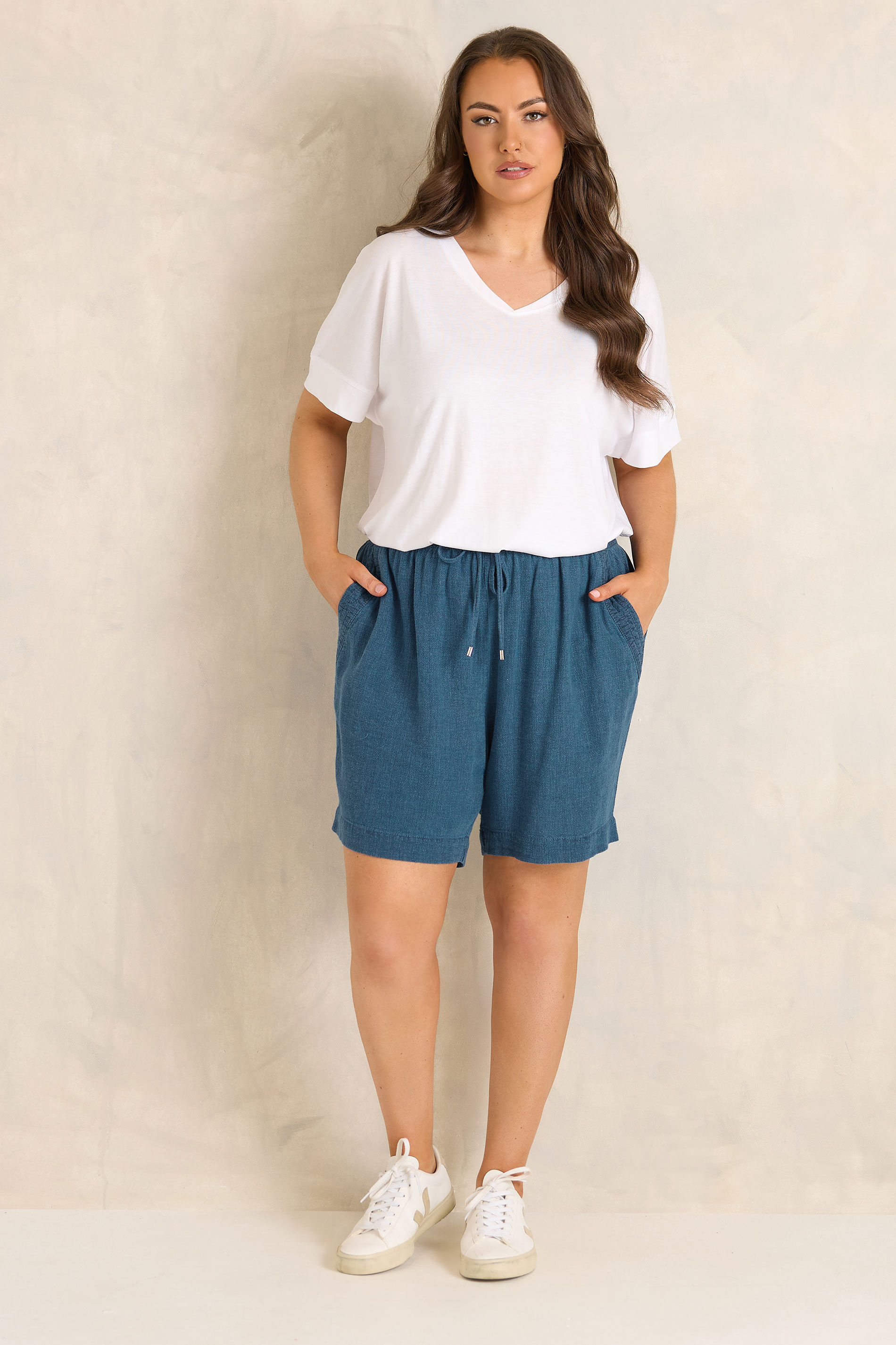 EVANS Plus Size Blue Linen Shorts | Evans 2