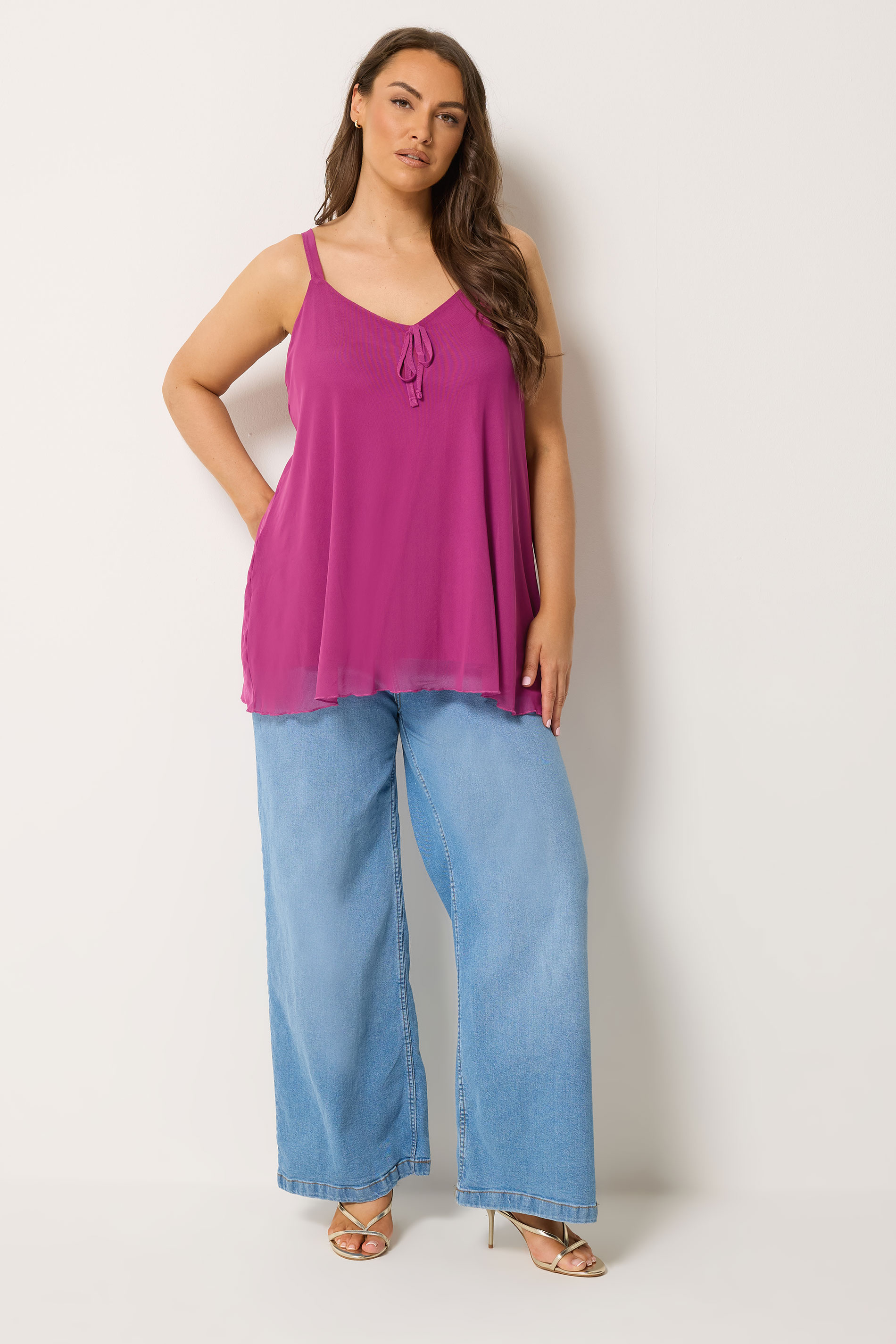 YOURS Plus Size Pink Mesh Vest Top | Yours Clothing 1