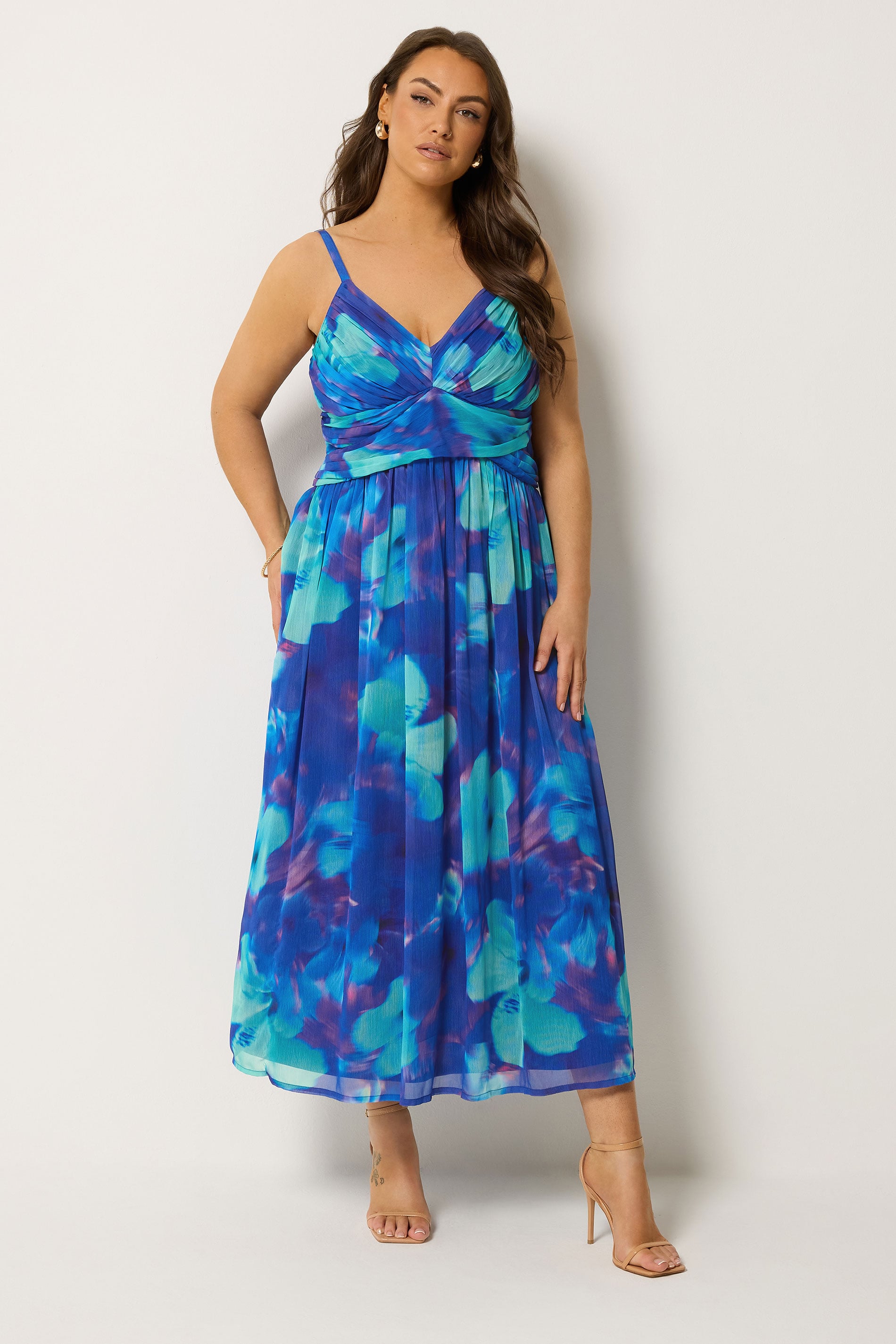 YOURS Plus Size Blue Floral Chiffon Maxi Dress | Yours Clothing 1