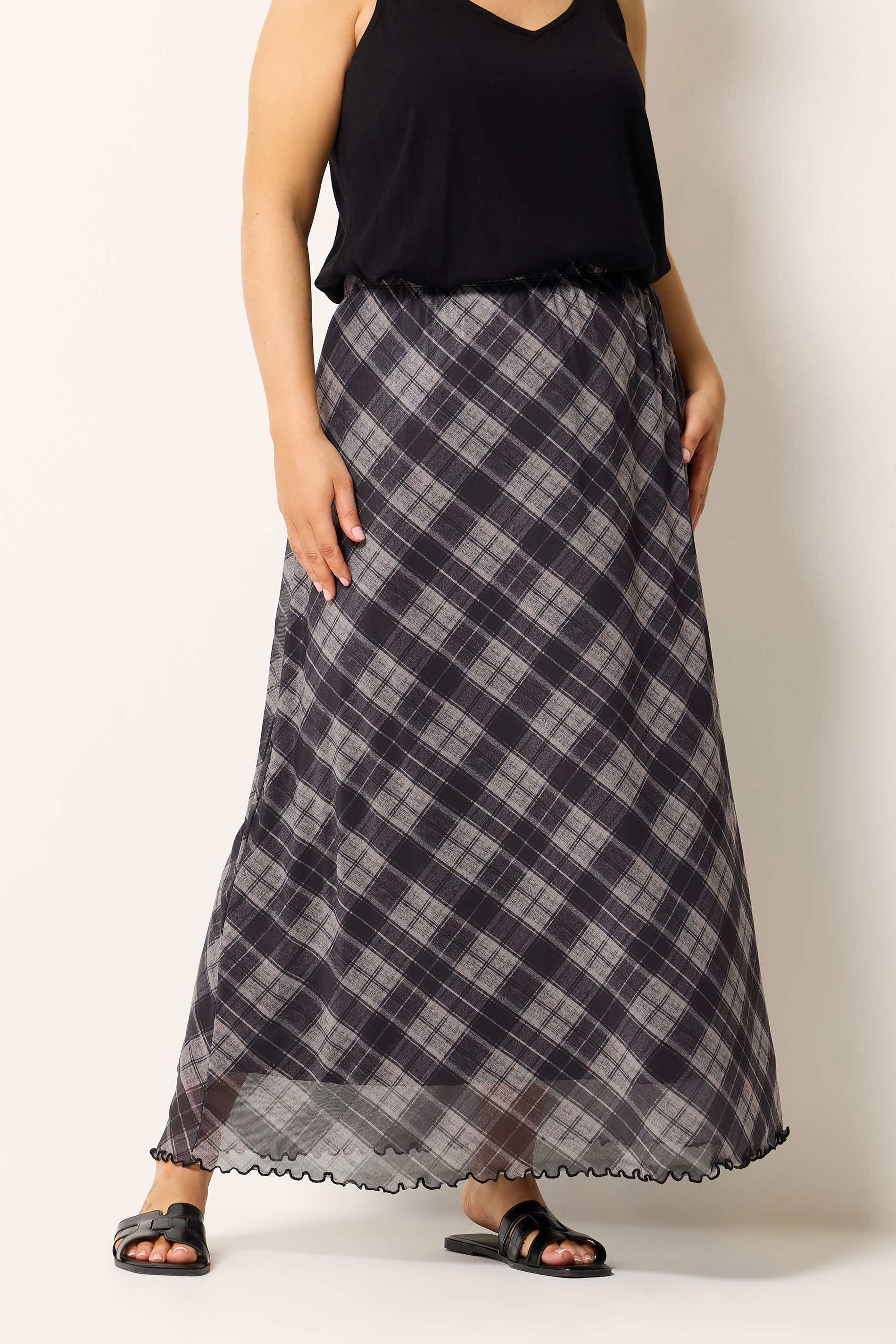 Yours Women's Purple Plus Check Mesh Skirt Size 24