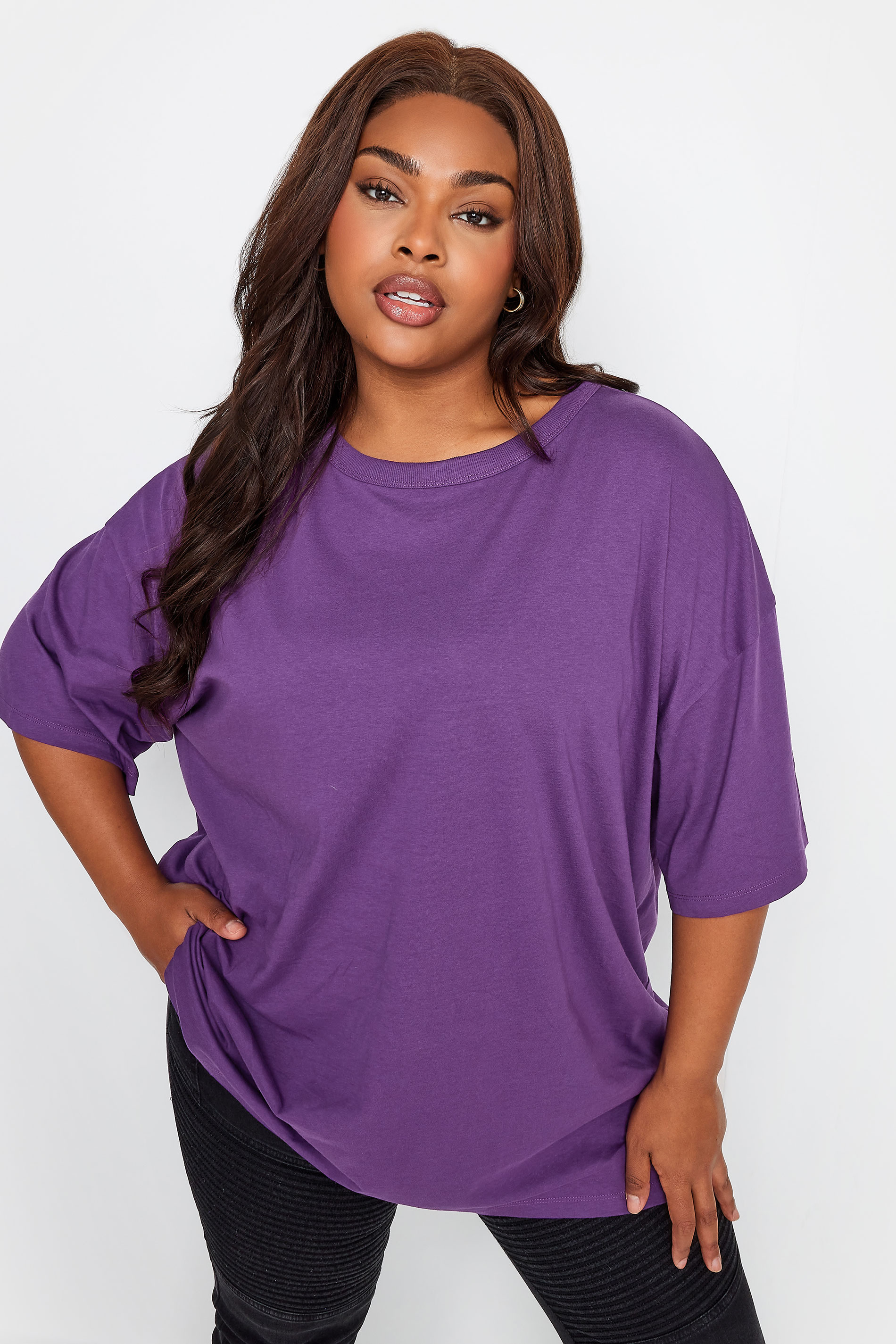 YOURS Plus Size Purple Oversized Boxy T-Shirt | Yours Clothing 1