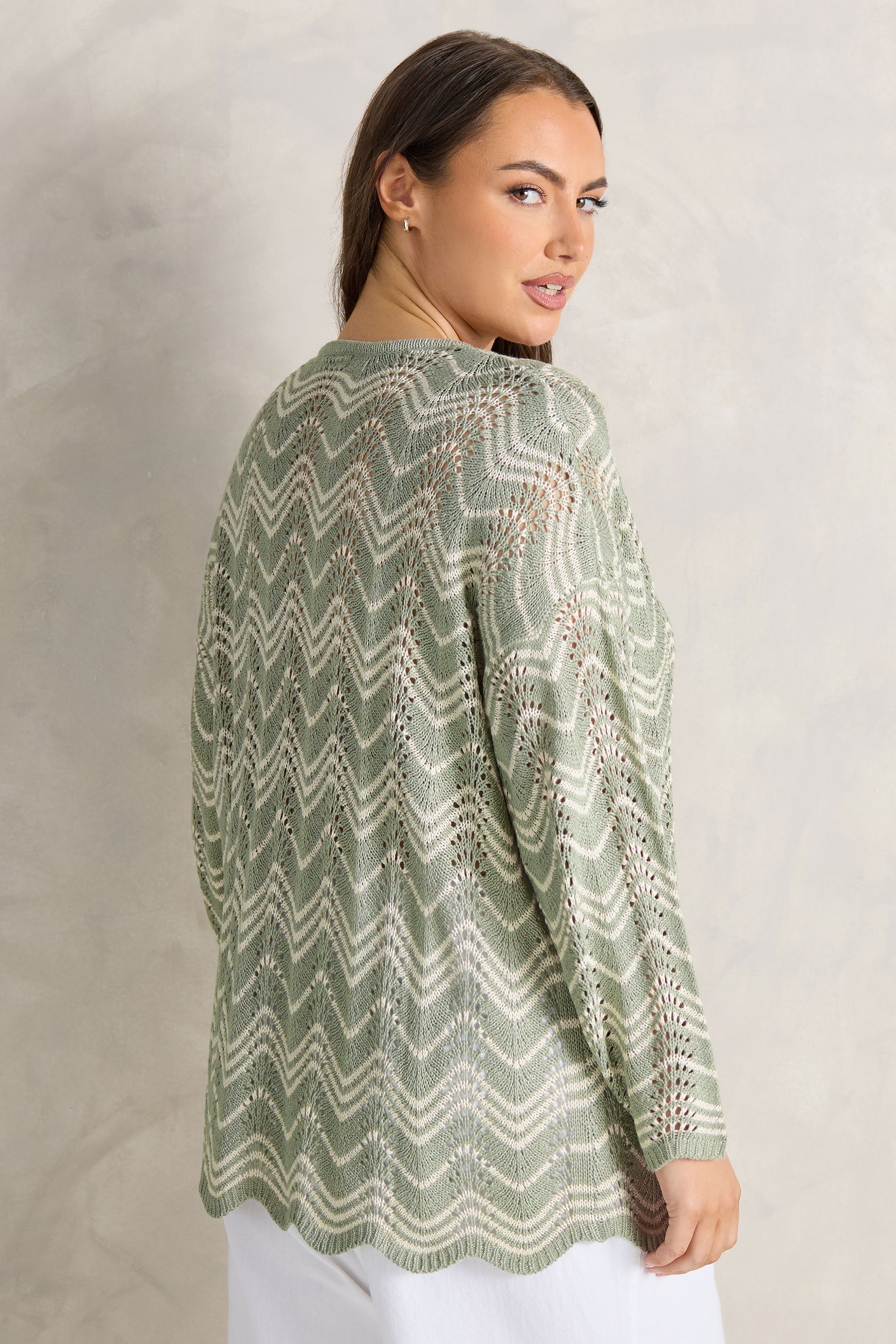 EVANS Plus Size Sage Green Wave Stitch V-Neck Jumper | Evans 2