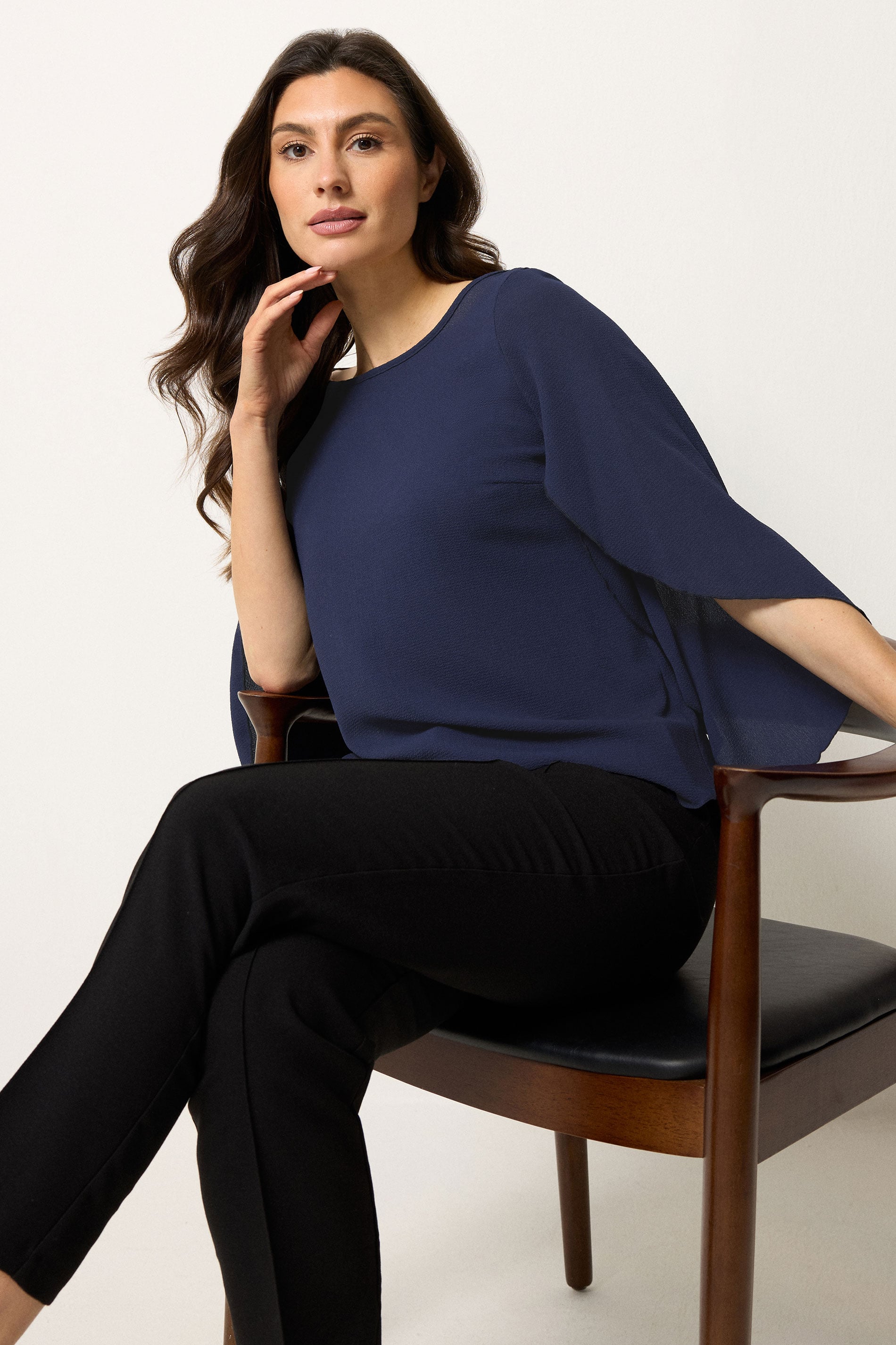 M&Co Navy Blue Long Angel Sleeve Blouse | M&Co 3