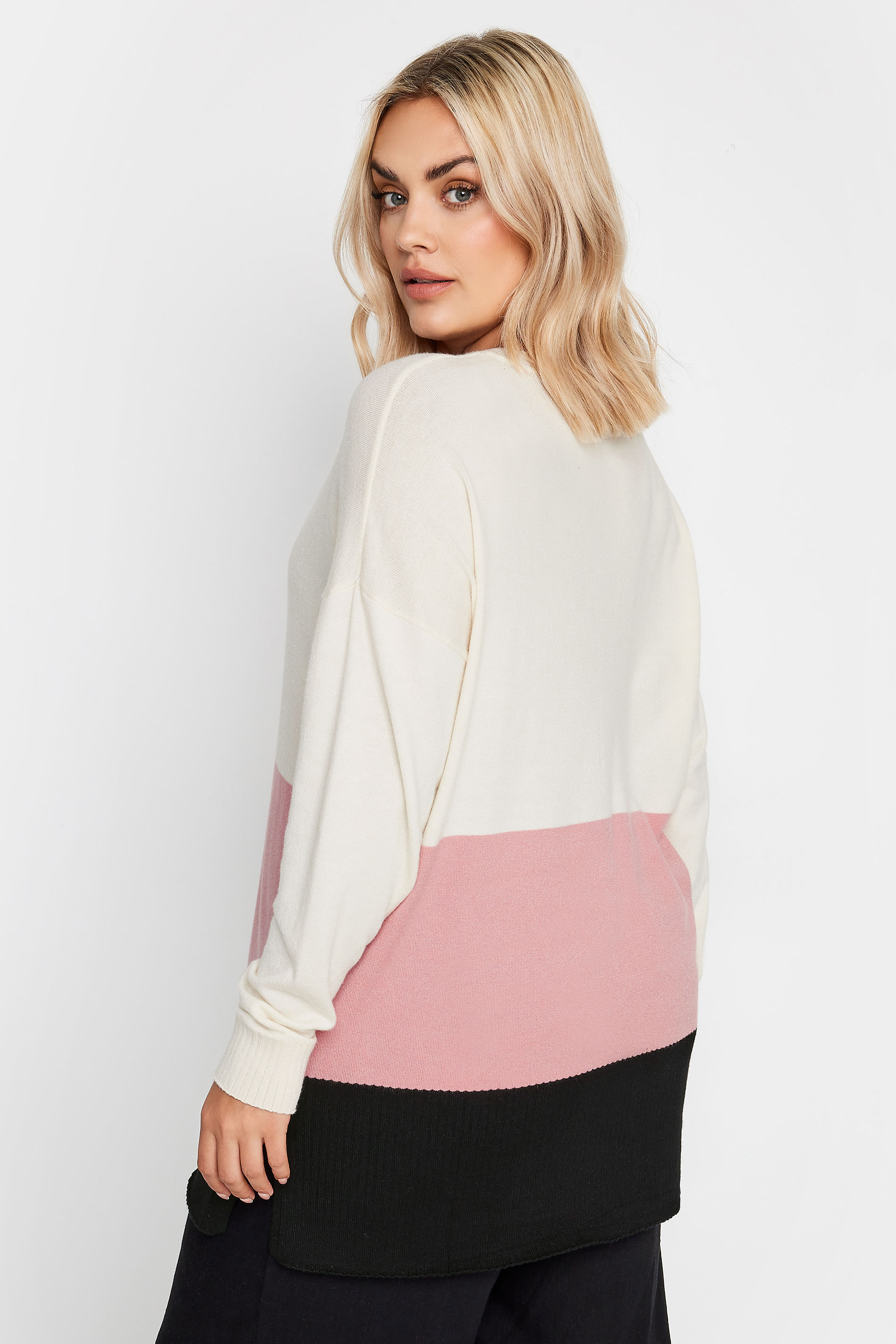 YOURS Plus Size White & Pink Colourblock Jumper | Yours Clothing 3