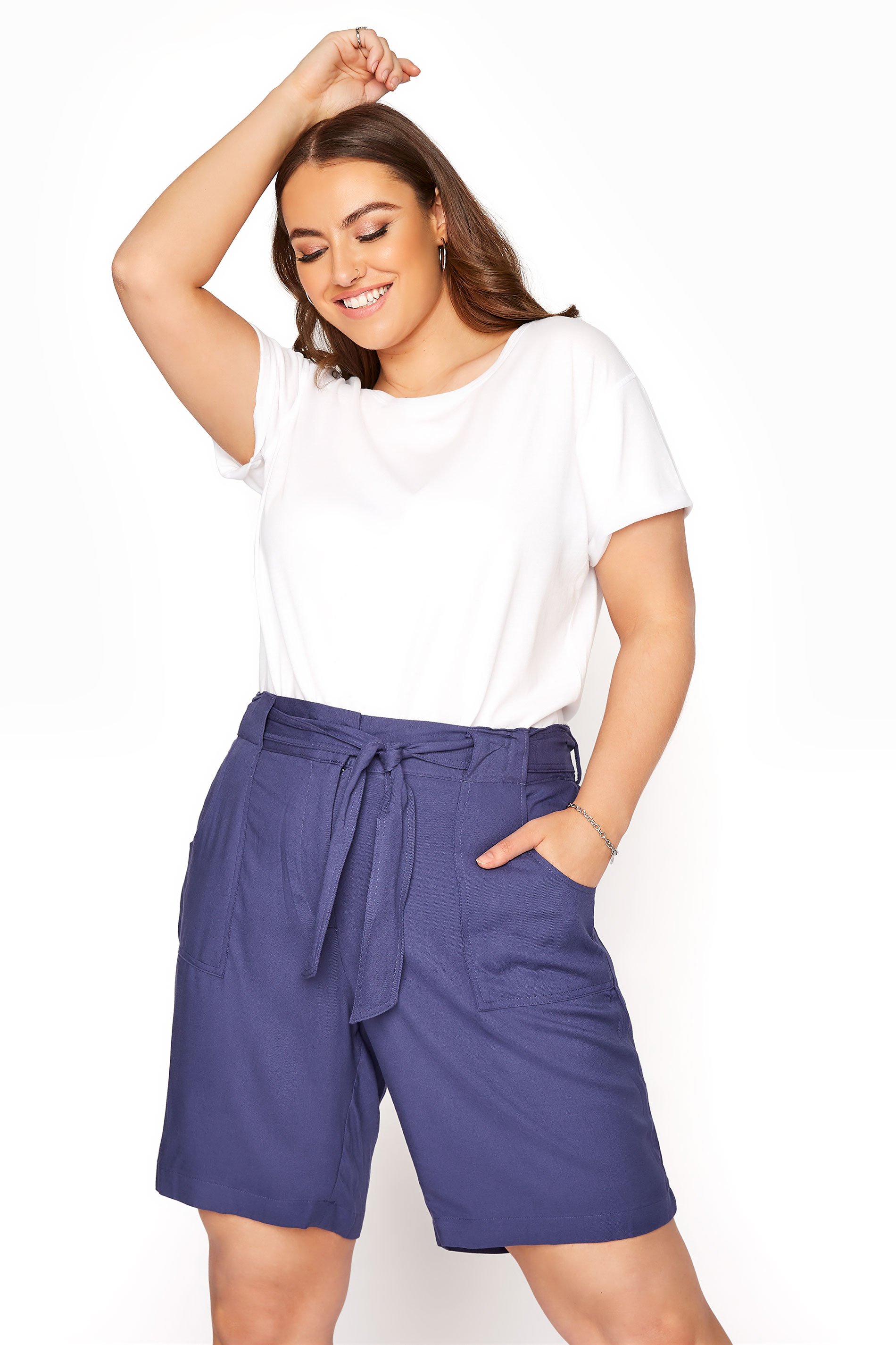 Blue Belted Shorts | Yours Clothing