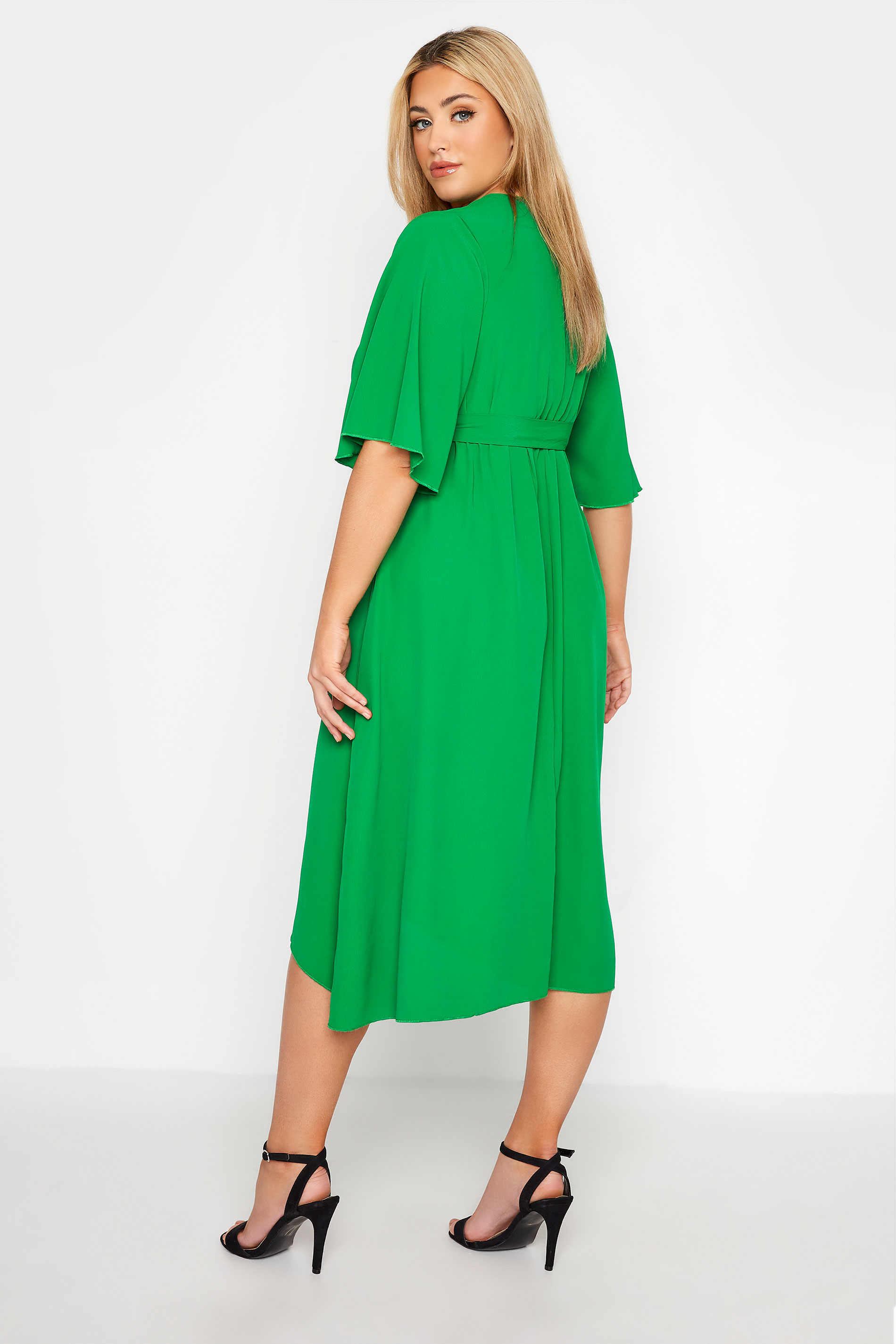 YOURS LONDON Plus Size Bright Green Midi Wrap Dress | Yours Clothing 3